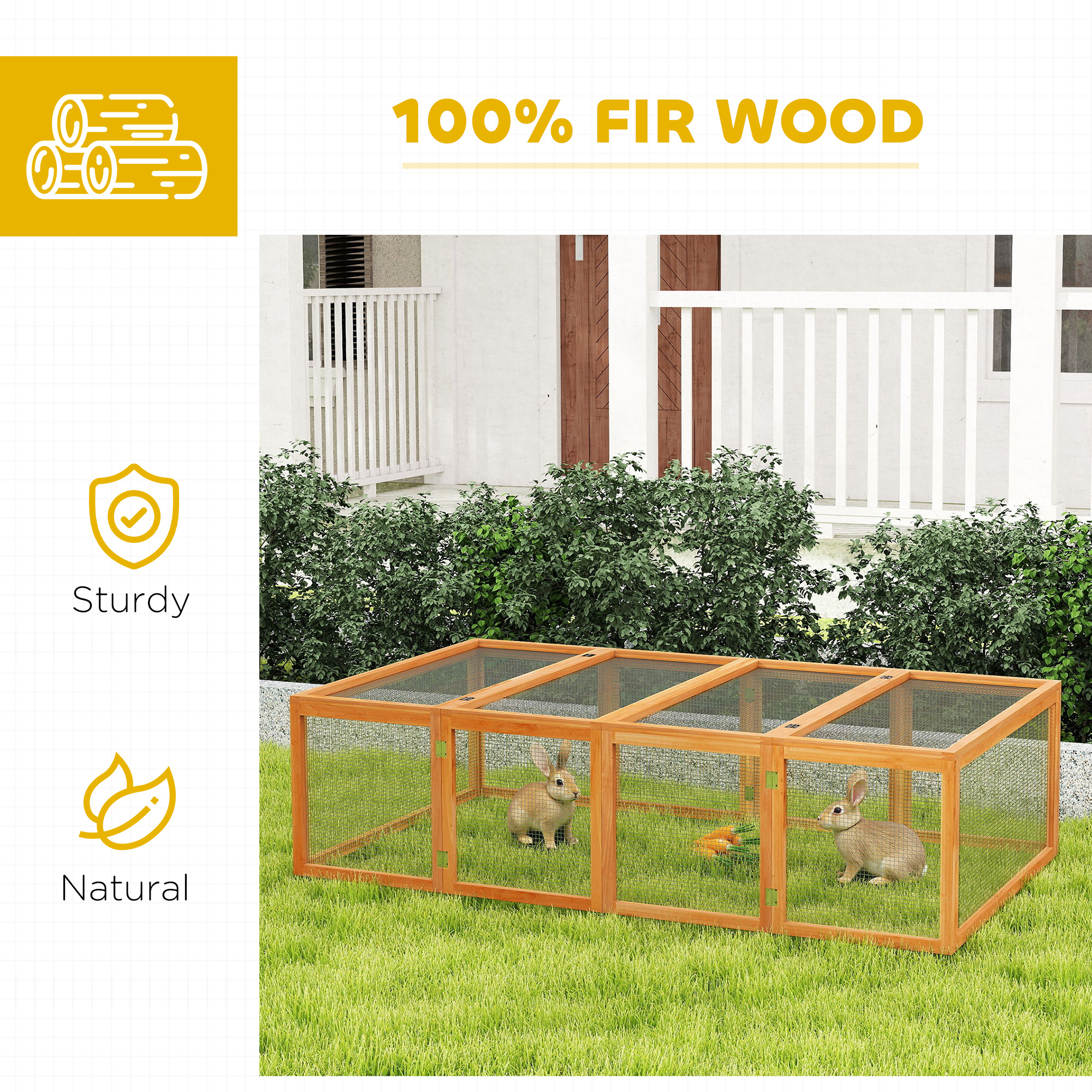 PawHut Big Hutches for Rabbits 6ft Wooden Spacious Outdoor Rabbit Hutch for Pet Rabbits, Natural Wood 5