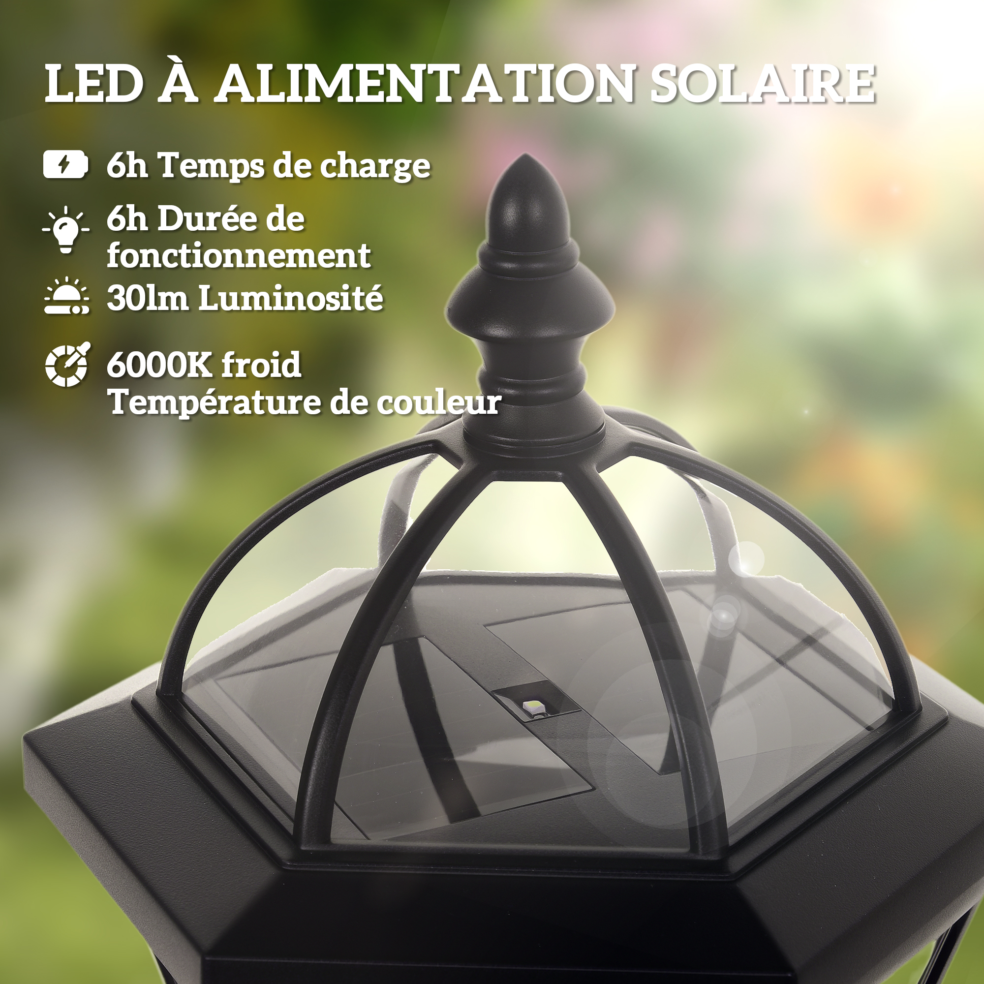 Outsunny Lot De 2 Lampadaires Solaires Extérieurs Sur Pied - LED 6000K Blanc Froid, Étanchés IP44, Hauteur Ajustable, Parfait Pour Chemins, Terrasse & Piscine - Noir