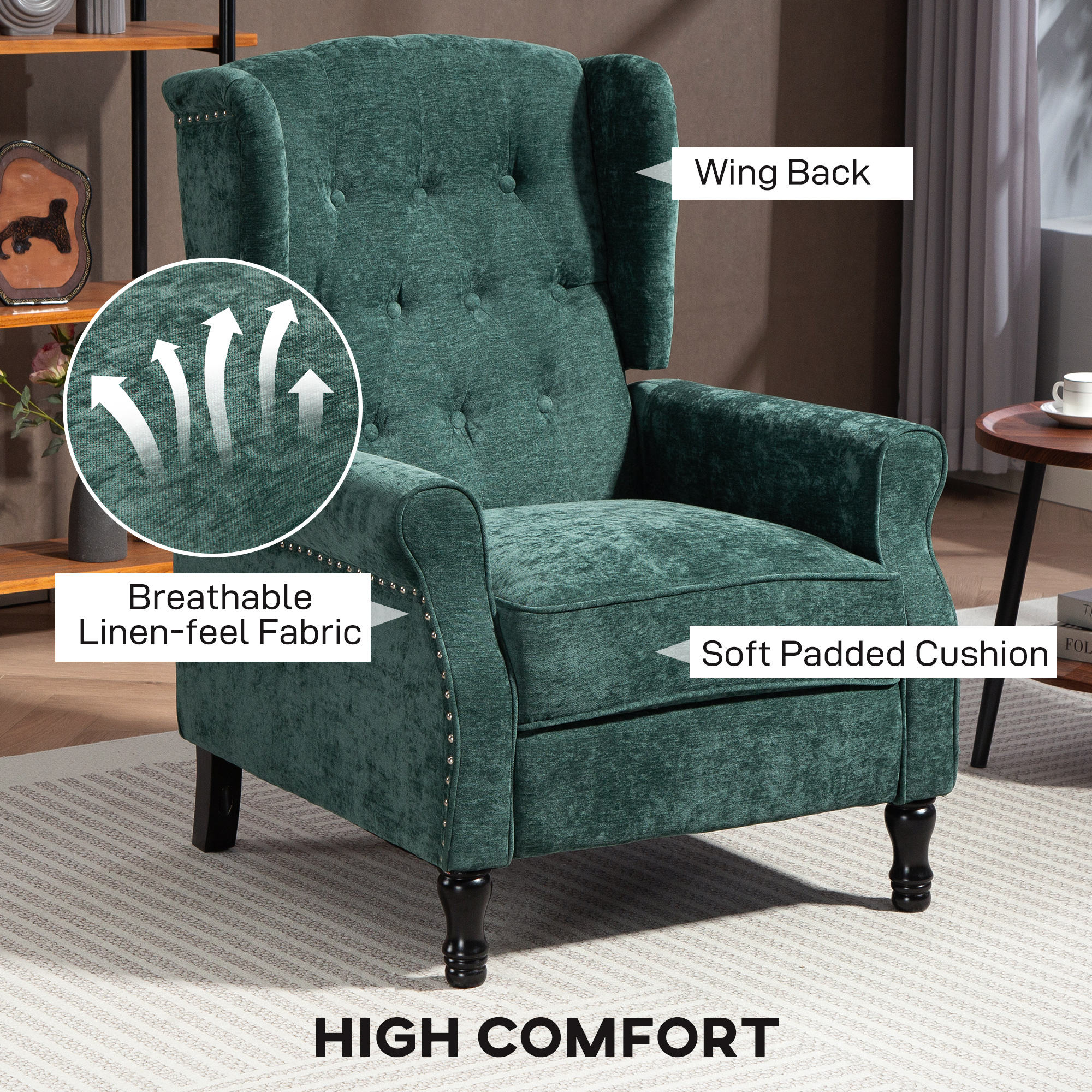 HOMCOM 150° Reclining Vintage Armchair, with footrest Dark Green 5