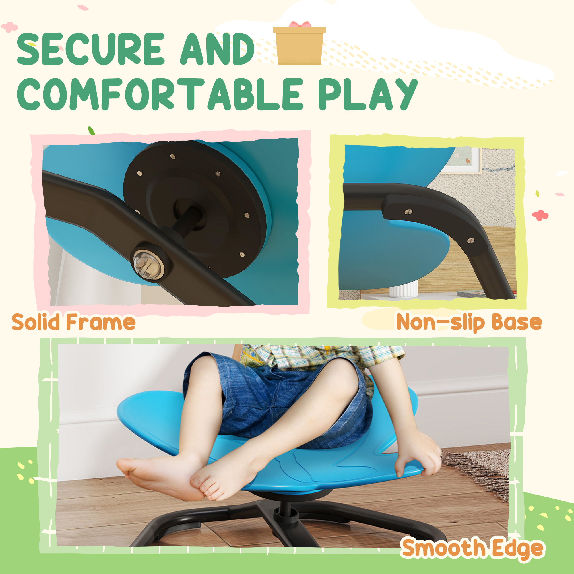 AIYAPLAY Butterfly-Shaped-kids Swivel Chair, Sensory Spinning Chair for Balance, Coordination Training, Blue 5