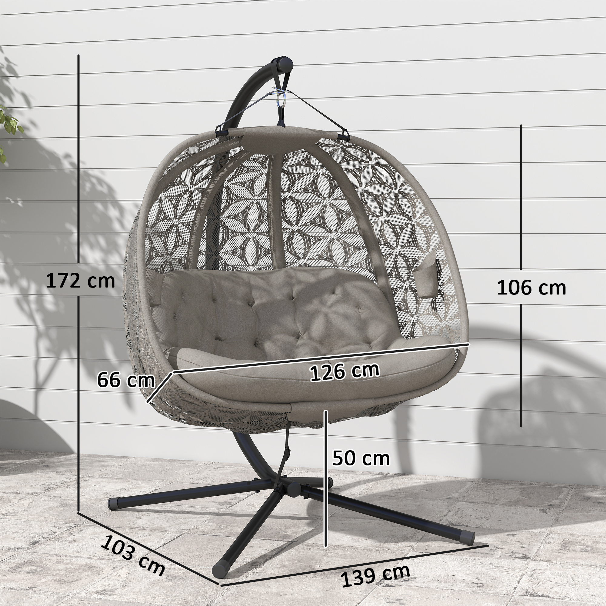 Outsunny Outdoor Double Hanging Chair with Cushion and Cup Holders, Sand Brown 3