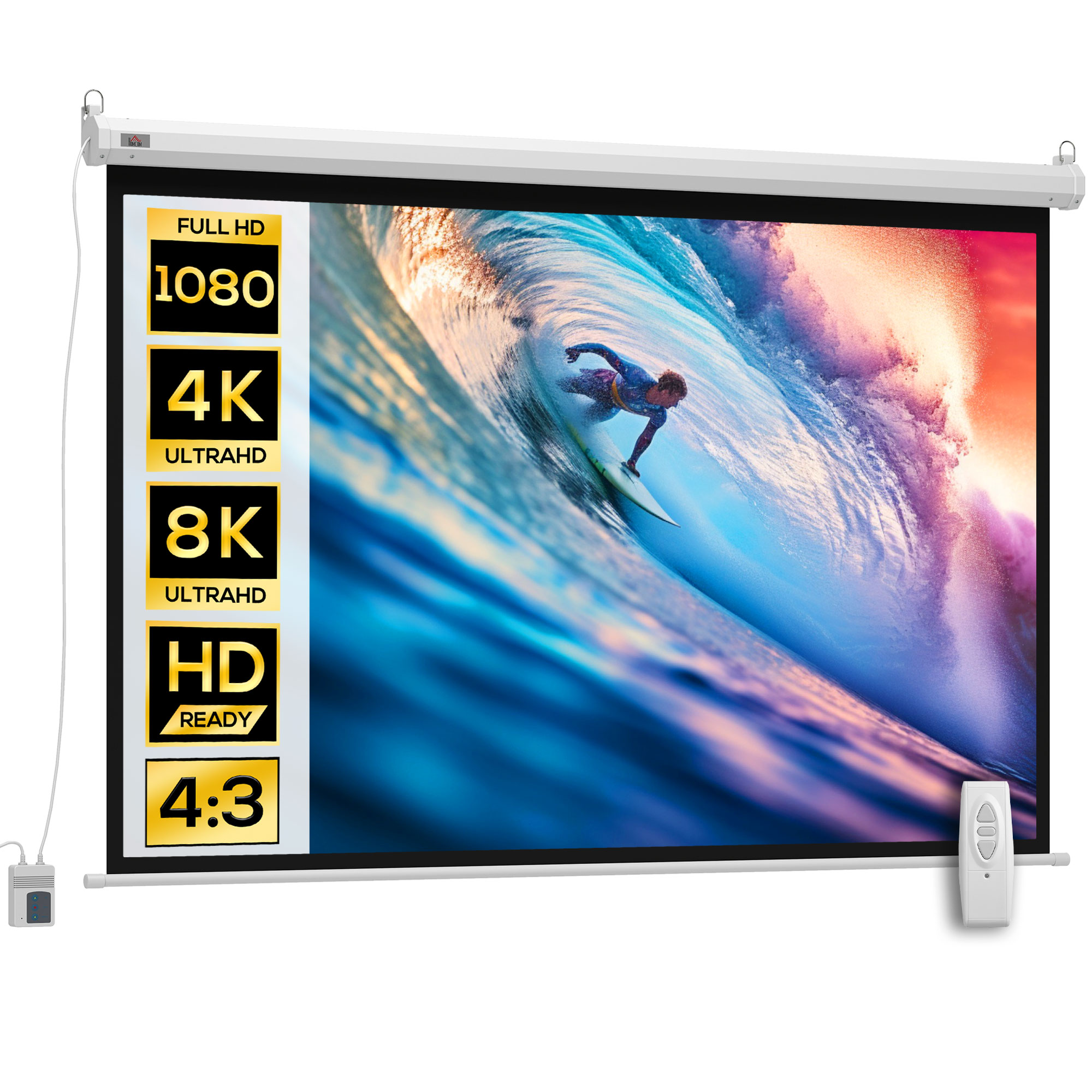 Image of HomCom Schermo per Proiezione teli per proiettori Motorizzato 84 Pollici con Supporto Design Senza Rughe Formato Telo Retroproiezione Home Cinema006