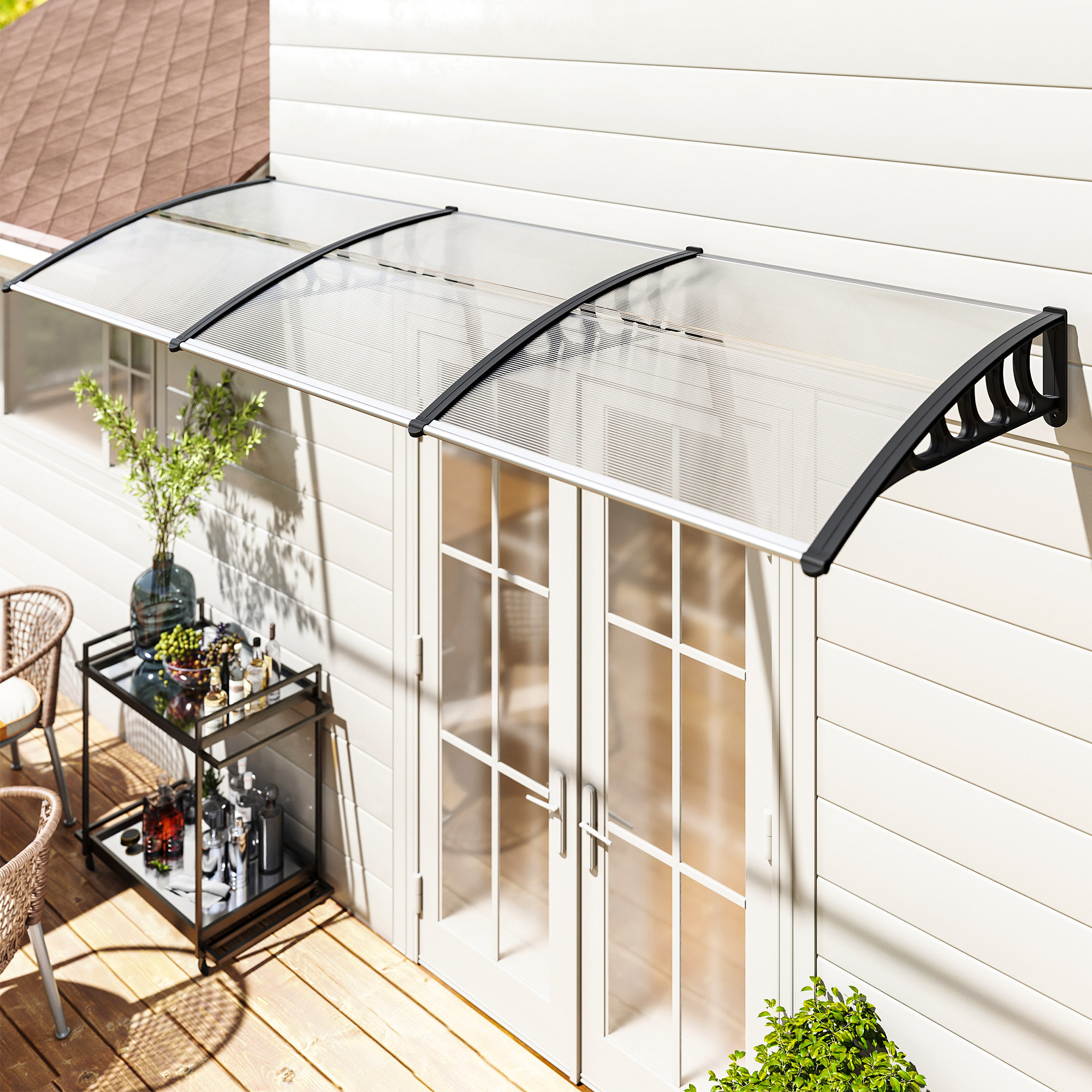 Outsunny Pultvordach Vordach für Haustür 303 x 96 x 27 cm Überdachung mit U günstig online kaufen