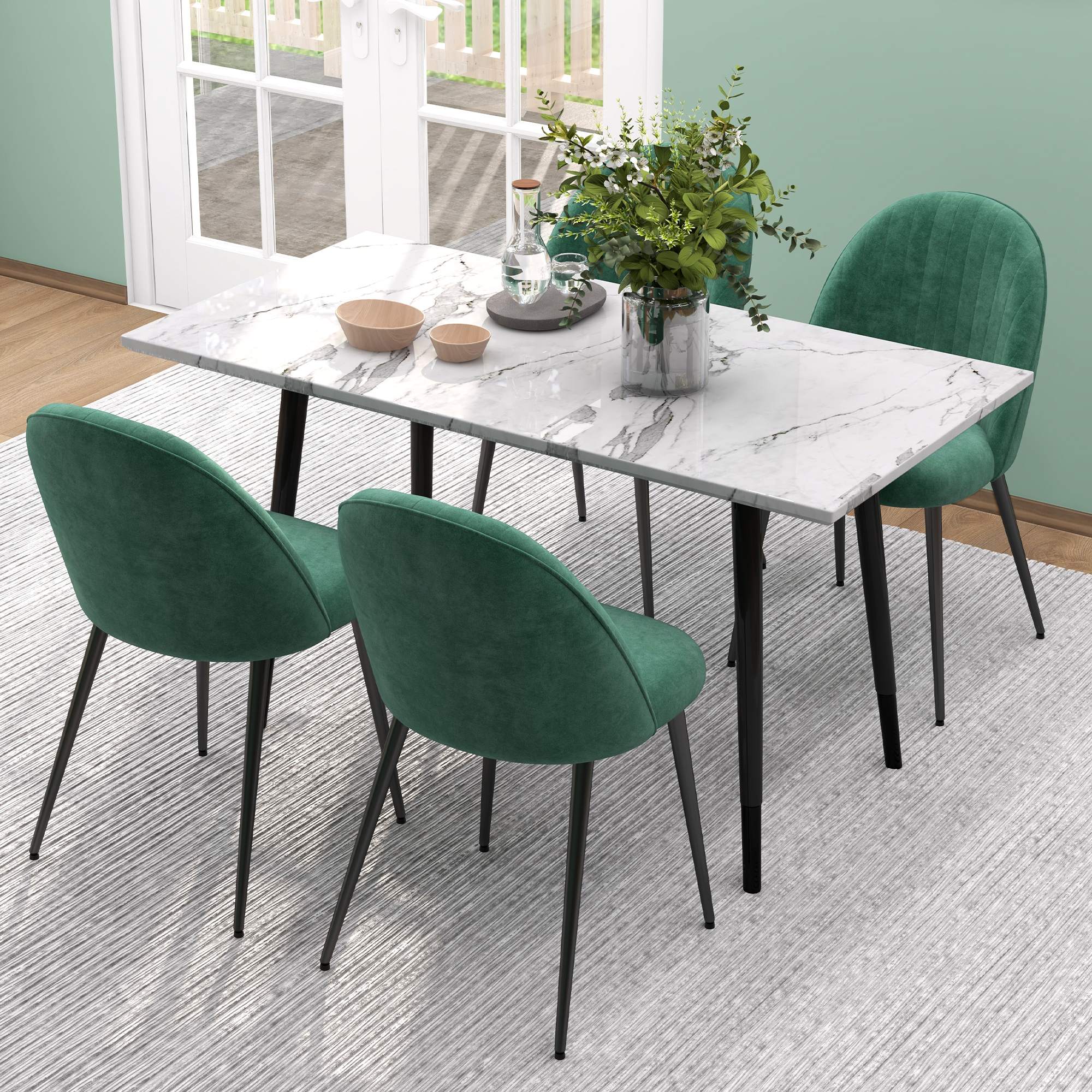 Set Di 4 Sedie Da Pranzo Moderne Imbottite Con Braccioli - Design Intrecciato - Colore Verde - Fino A 136 Kg