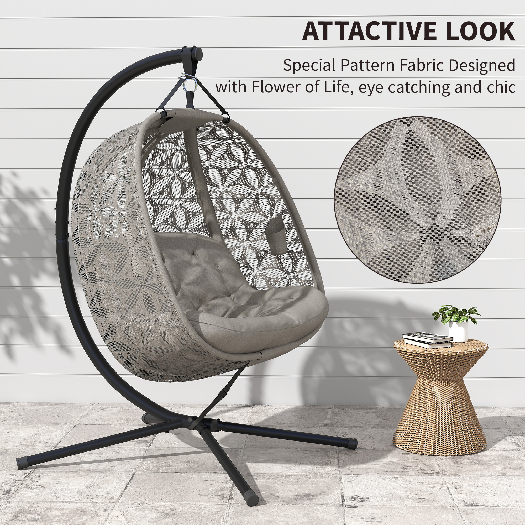 Outsunny Outdoor Double Hanging Chair with Cushion and Cup Holders, Sand Brown 4