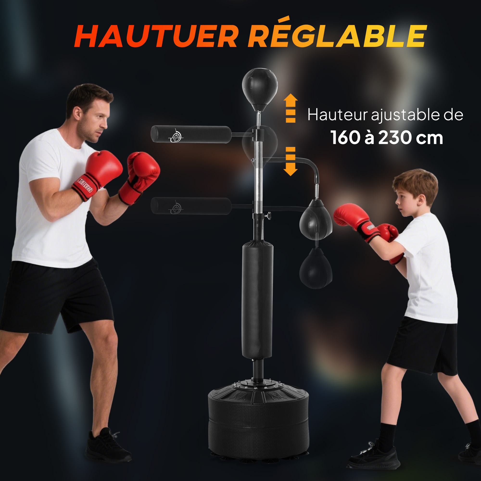 HOMCOM Sacco Da Boxe 3 In 1 Autoportante – Punching Ball Con Base In HDPE E Braccio Rotante – Altezza Regolabile 155-205 Cm – Include Guantoni Da 12 Oz E Pompa - 5