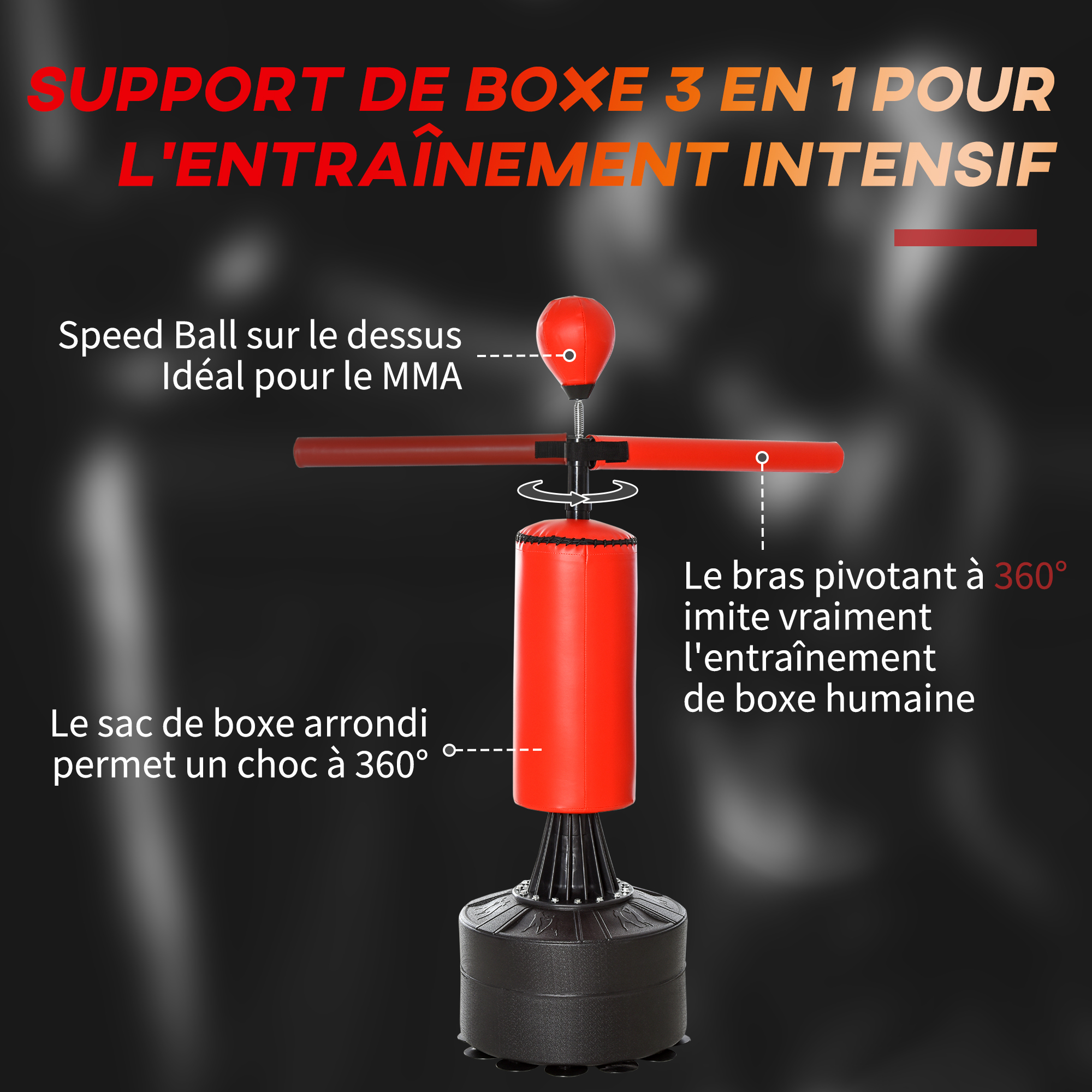 HOMCOM Sac de Frappe Boxe autoportant Punching Ball Hauteur rglable 56