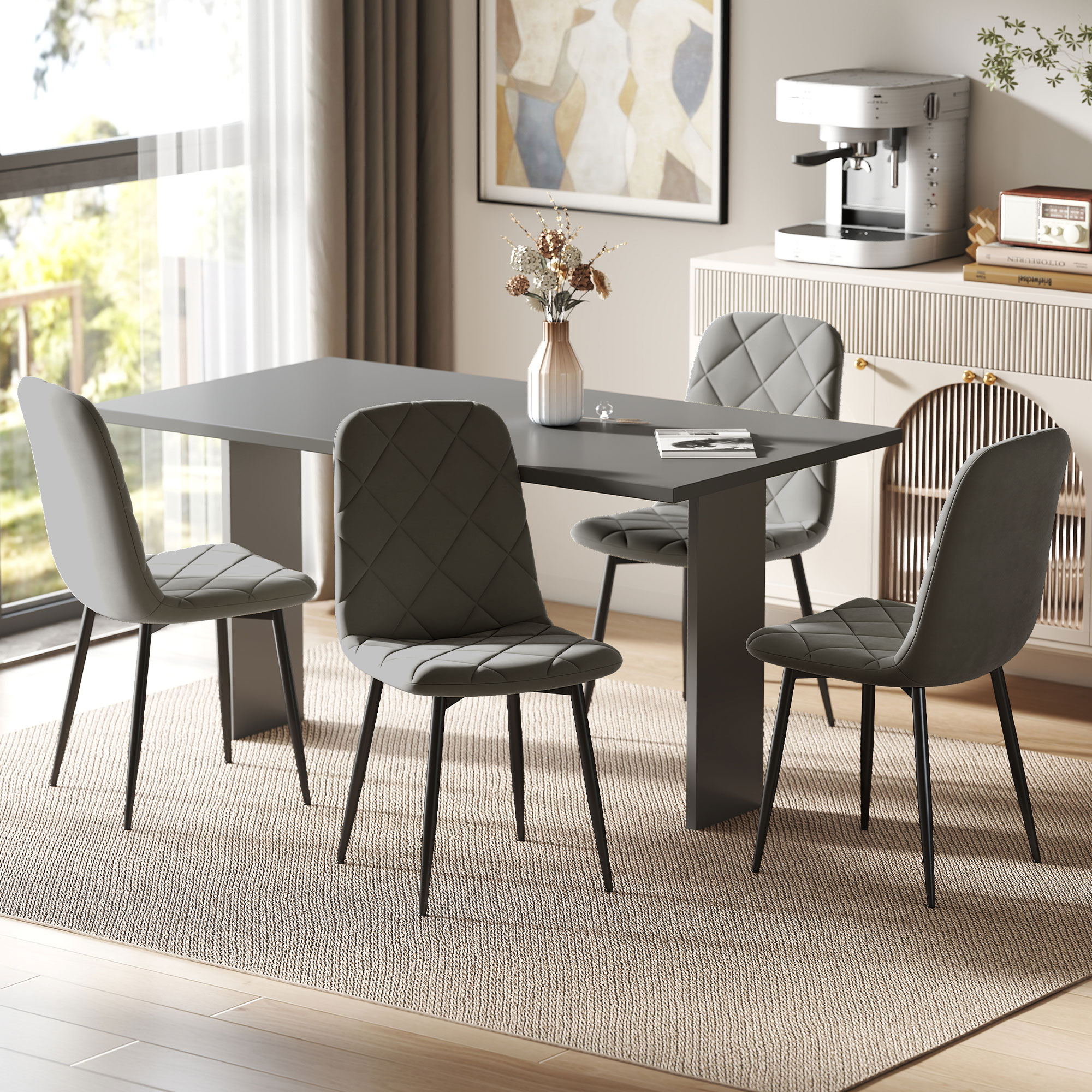 HOMCOM Esszimmerstühle 4er Set Küchenstuhl mit Rückenlehne, Samtoptik, Mode günstig online kaufen