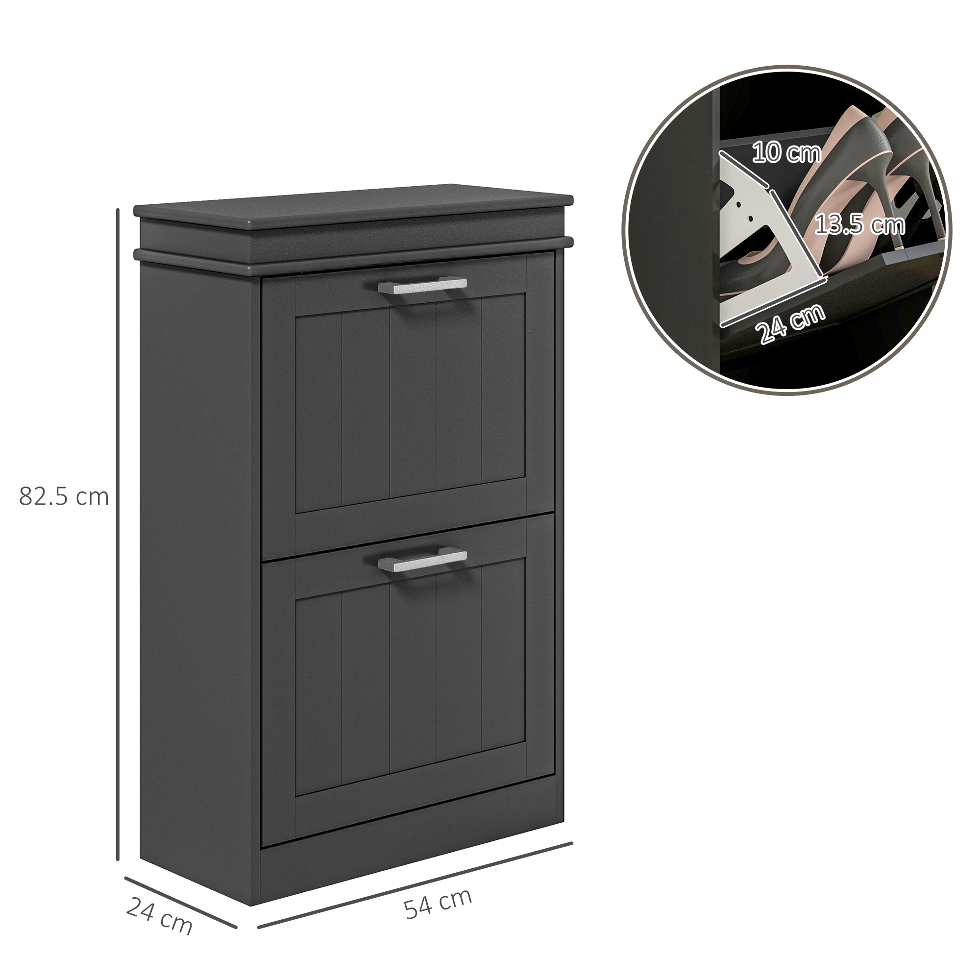  Dulap pentru Pantofi cu 2 Sertare pentru 10 Perechi de Pantofi, Mobilier cu Raft Reglabil, 54x24x82,5 cm, Negru [2]