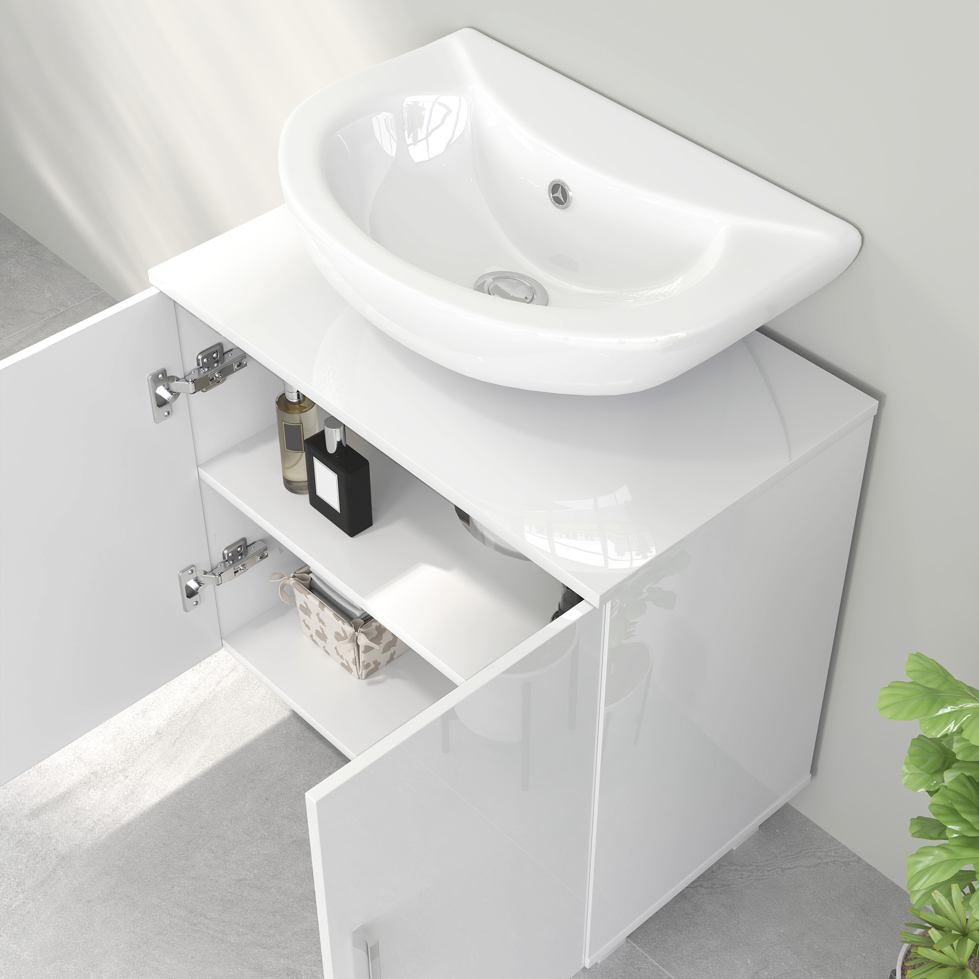 HOMCOM Bathroom Under Sink Cabinet for Basin without or with Pedestal High Gloss White 8
