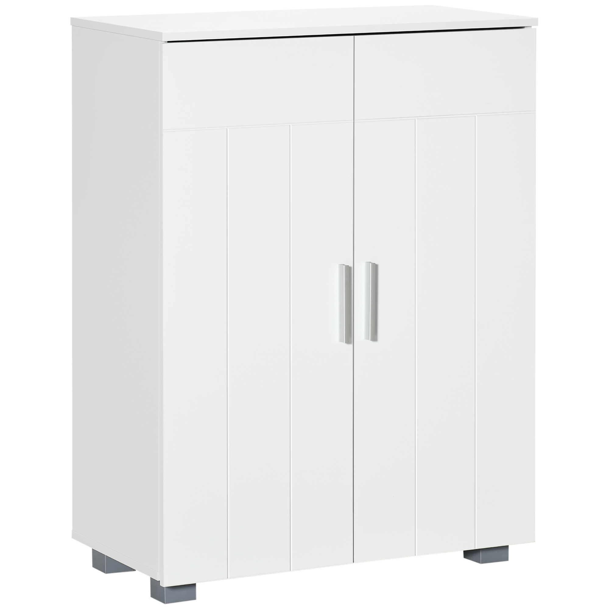 kleankin Armario de Baño con 2 Puertas y 2 Estantes Ajustables de 7 Niveles Mueble Auxiliar de Almacenaje Antivuelco 60x30x80 cm Blanco | Aosom España