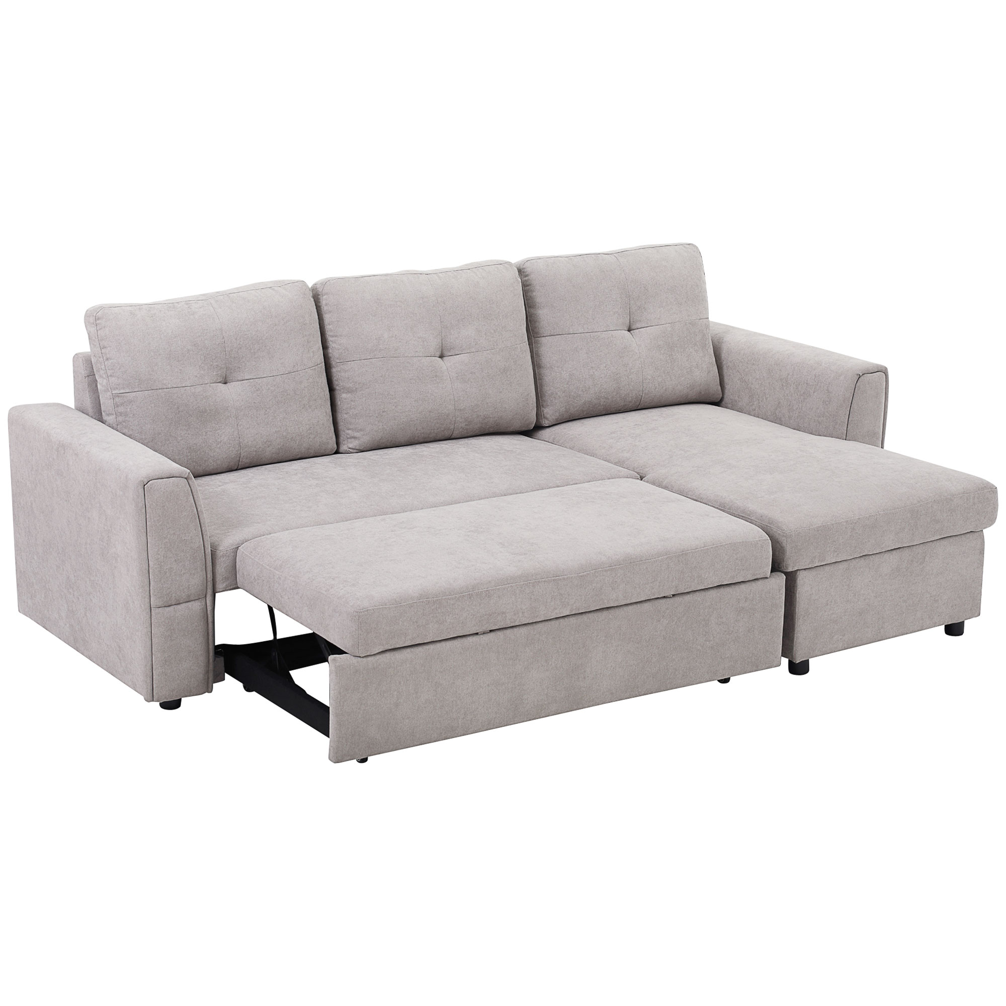 Image of HOMCOM Divano Letto a 3 Posti con Funzione Letto, Divano Letto con Chaise Longue, Divano Imbottito, Grigio Aosom Italy cod005