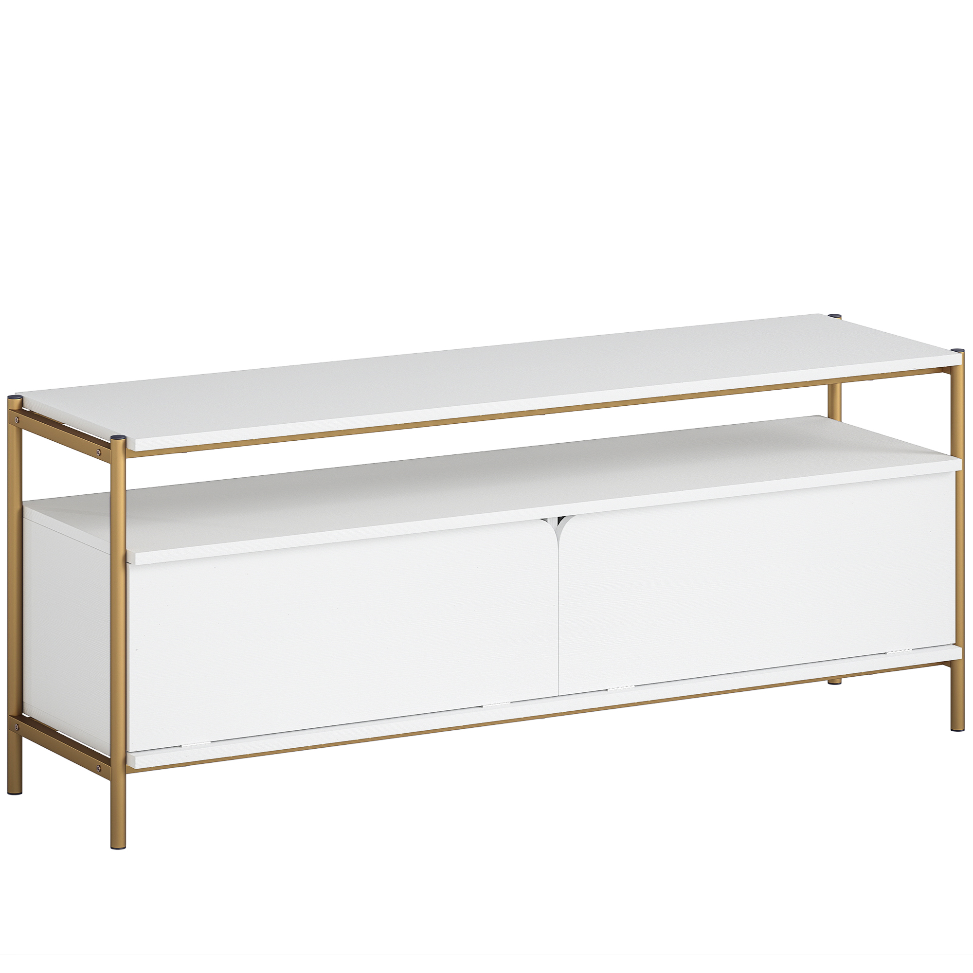 HOMCOM Mueble TV mueble televisión para televisores hasta 55 pulgadas con 2 puertas abatibles y estante abierto, 124x35x50cm, blanco