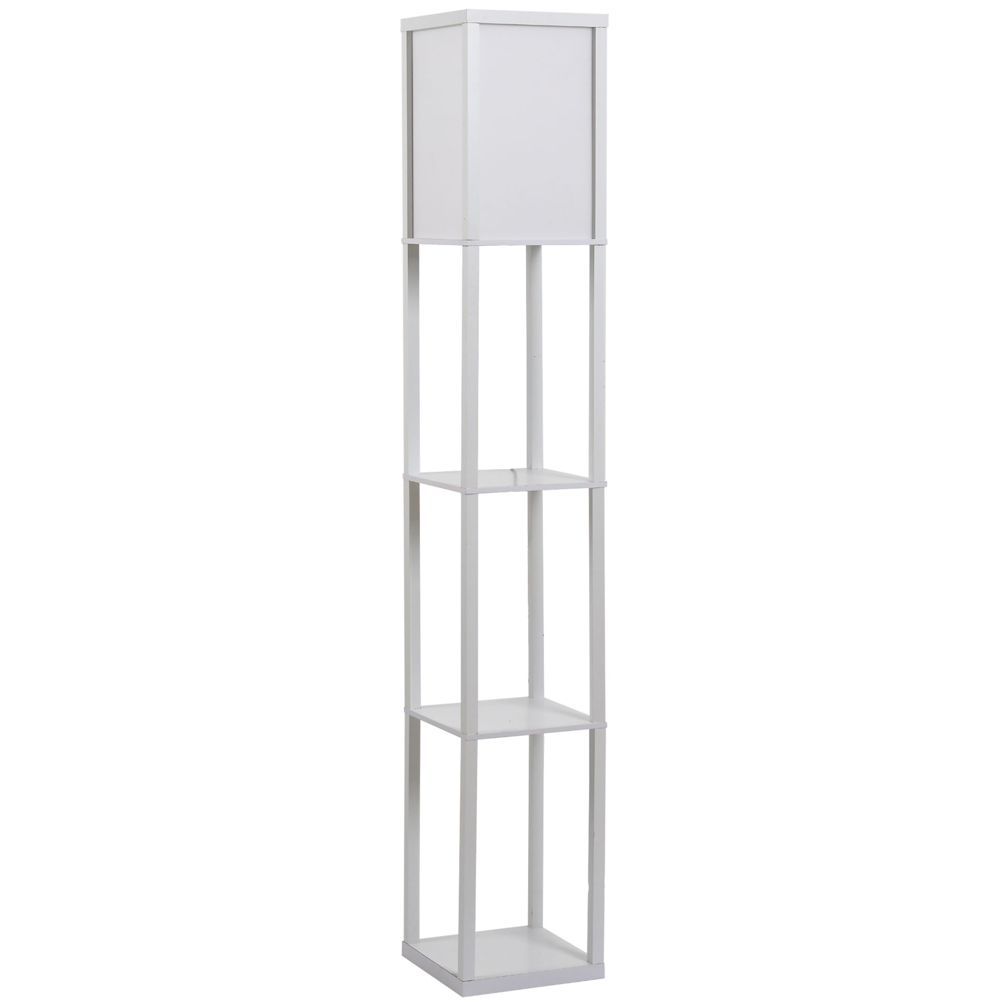 HOMCOM Lámpara de Pie de Madera con Estantes para Almacenaje Diseño Elegante para Salón Dormitorio Bombilla E27 40W 26x26x160 cm Blanco   Aosom España