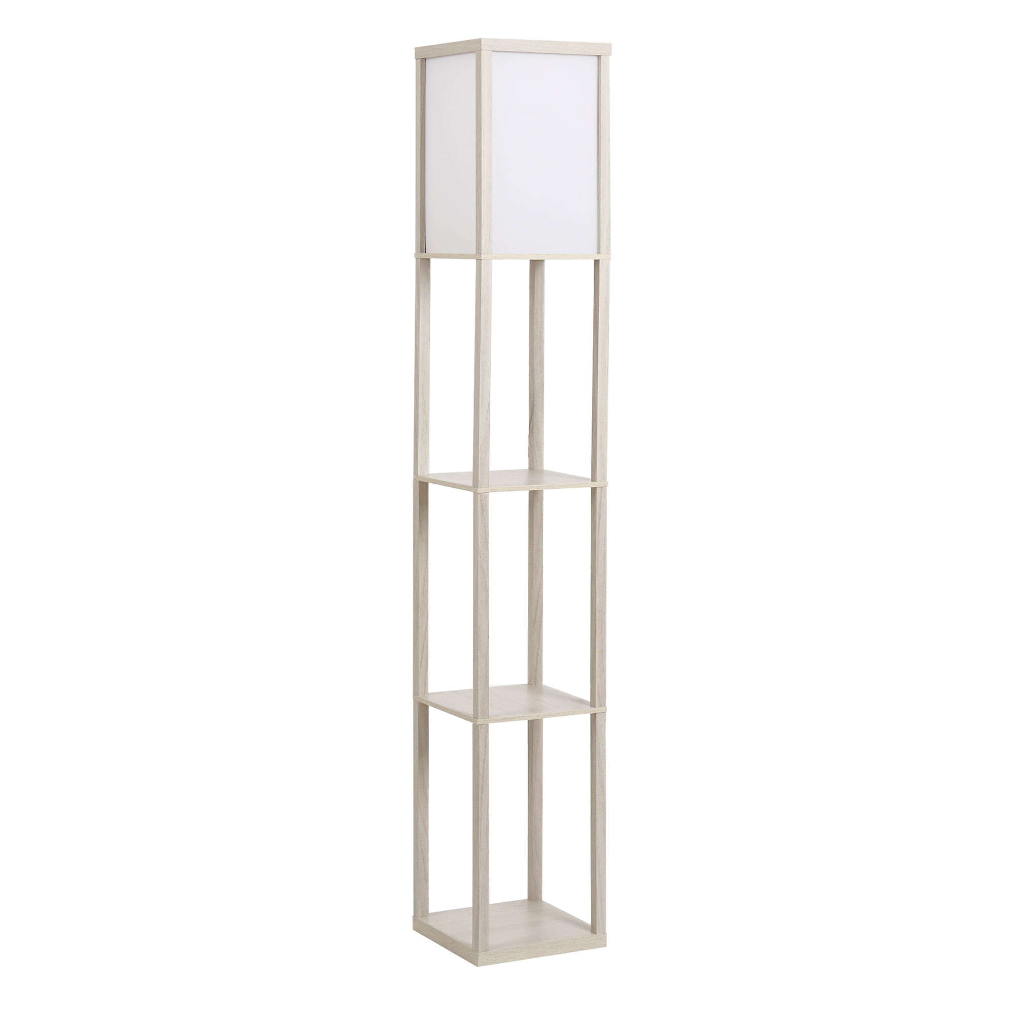 HOMCOM Lámpara de Pie de Madera con Estantes Almacenaje para Salón Dormitorio Bombilla E27 26x26x160 cm Diseño Moderno Roble y Blanco   Aosom España