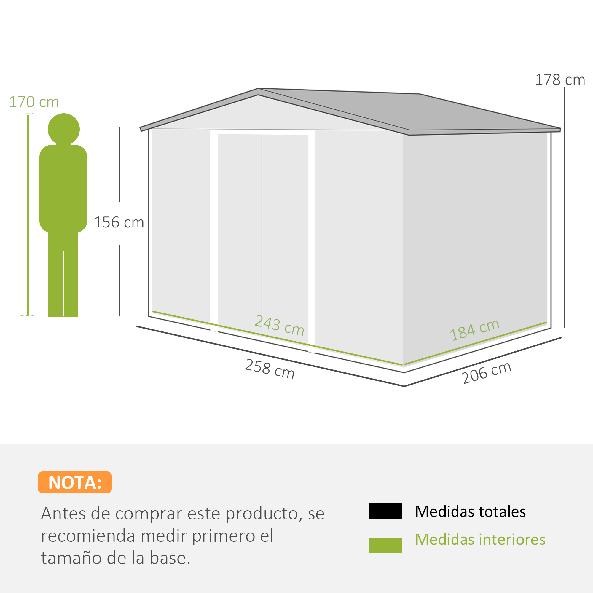 Outsunny Casa Jardín Herramientas 258x206x178 cm Verde | Aosom España