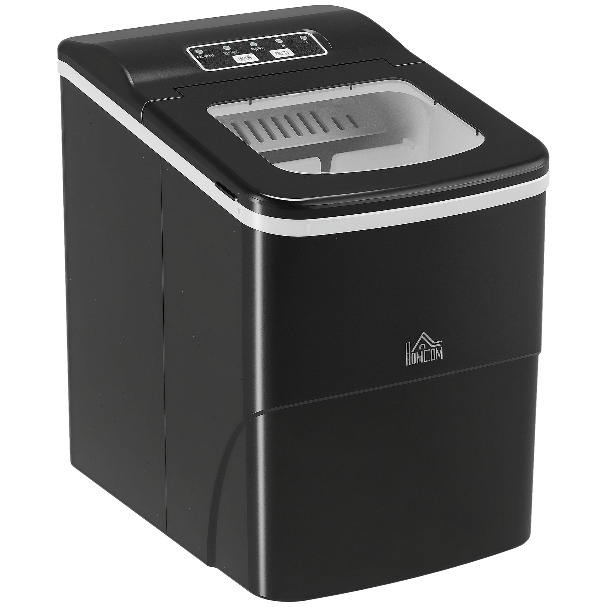 Homcom Black Ice Maker Countertop Portable Bullet Ice Cube Machine 12Kg/24H Production Automatic Cleaning Visible Window Scoop And Basket By