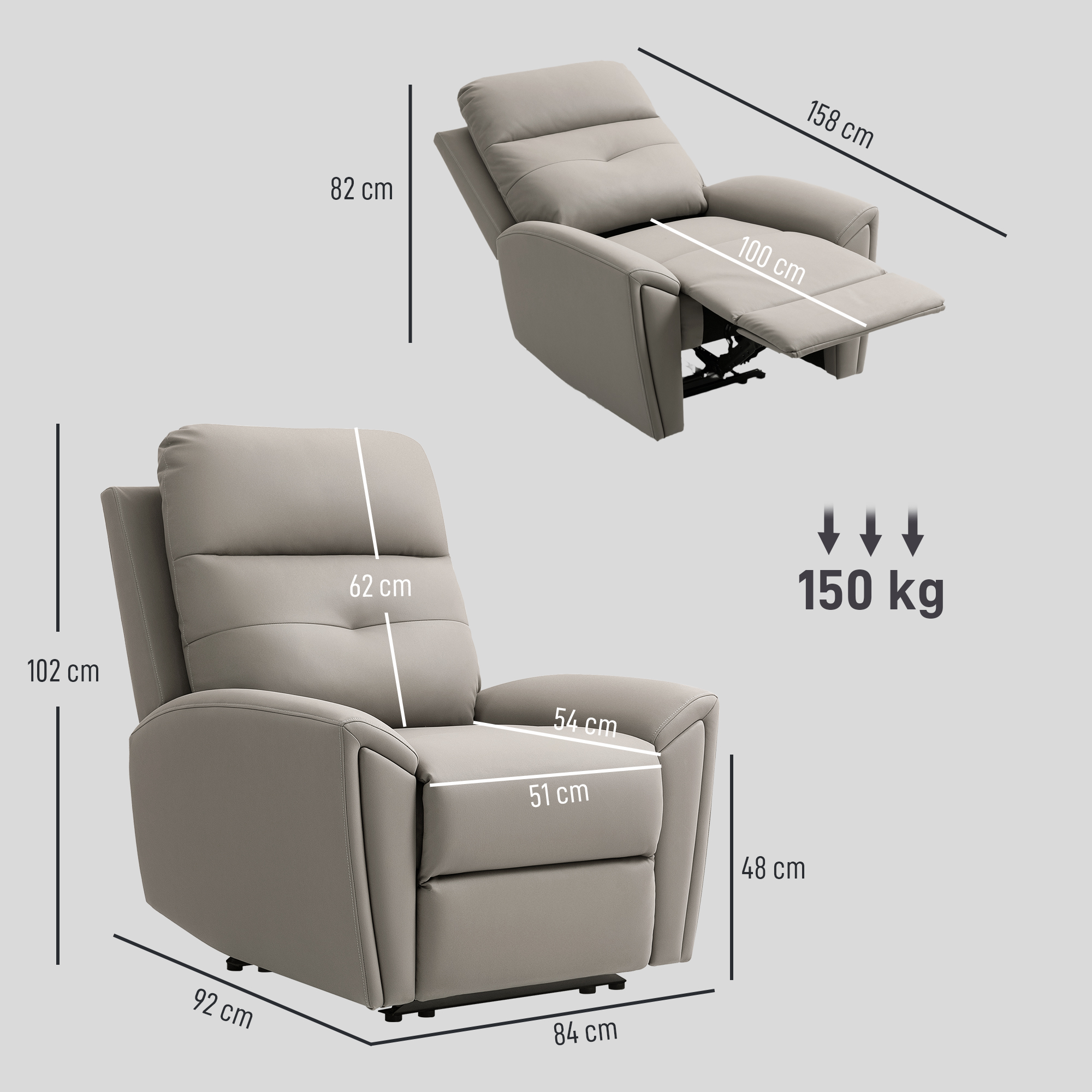 HOMCOM Recliner Armchair, Manual Reclining Chair with Adjustable Leg Rest and Reclining Functions, Modern Microfibre Overstuffed Lounge Seating for Living Room, Bedroom, Grey 3
