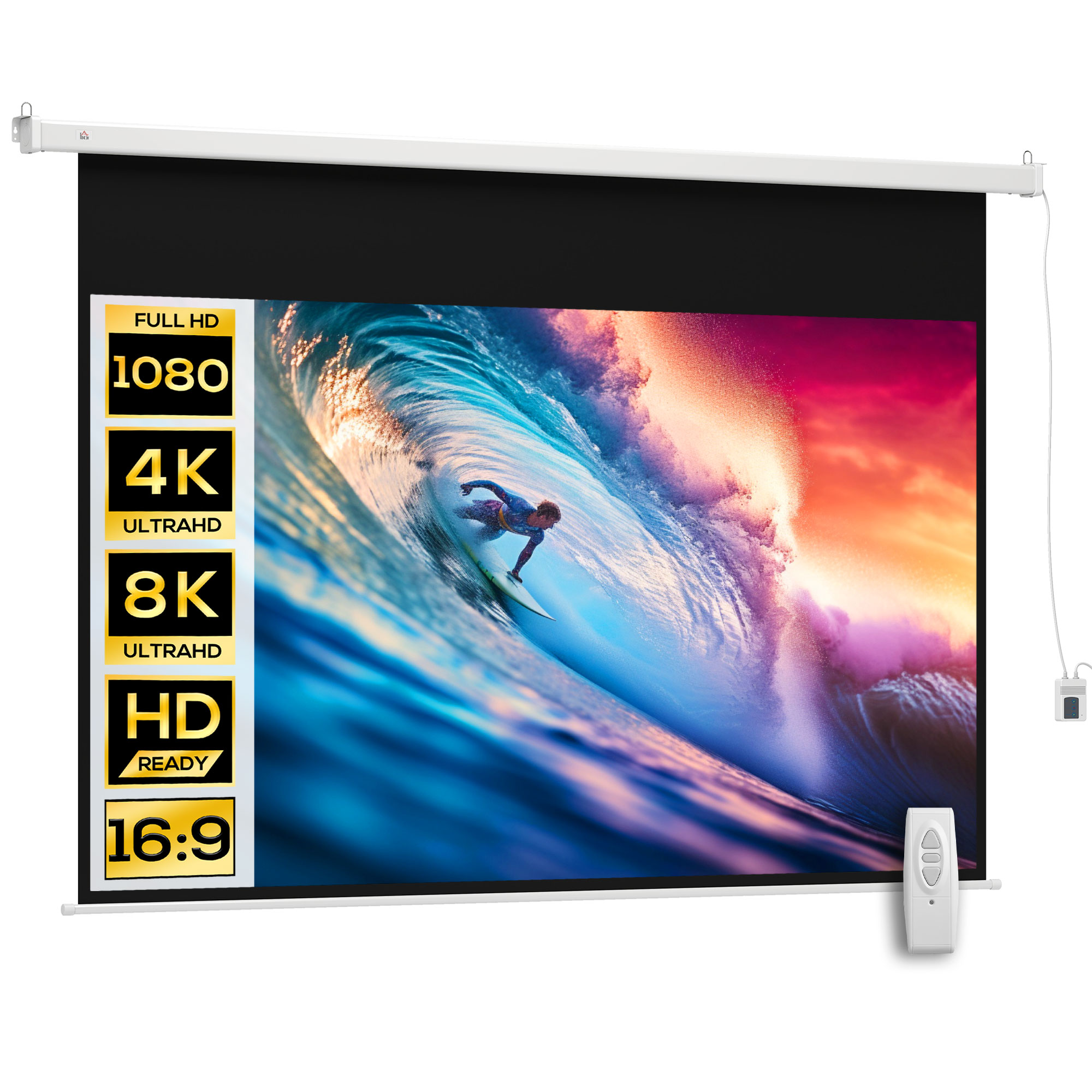 HOMCOM Écran de projection motorisé 100 pouces, 16:9 4K HD - mural avec télécommande