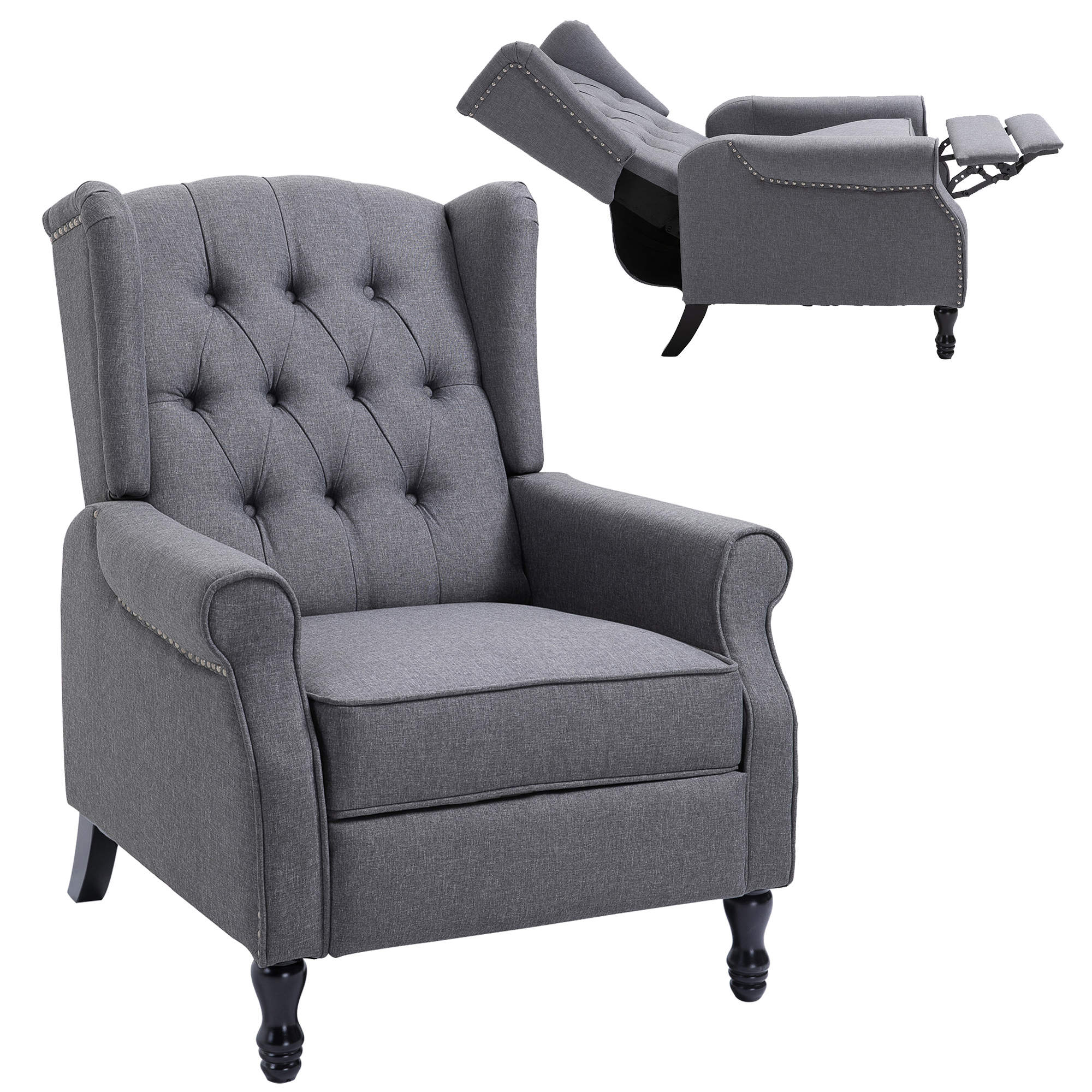 Homcom Light Grey Recliner Armchair For Living Room, Wingback Chair With Button Tufted Back And Footrest, | Aosom Uk