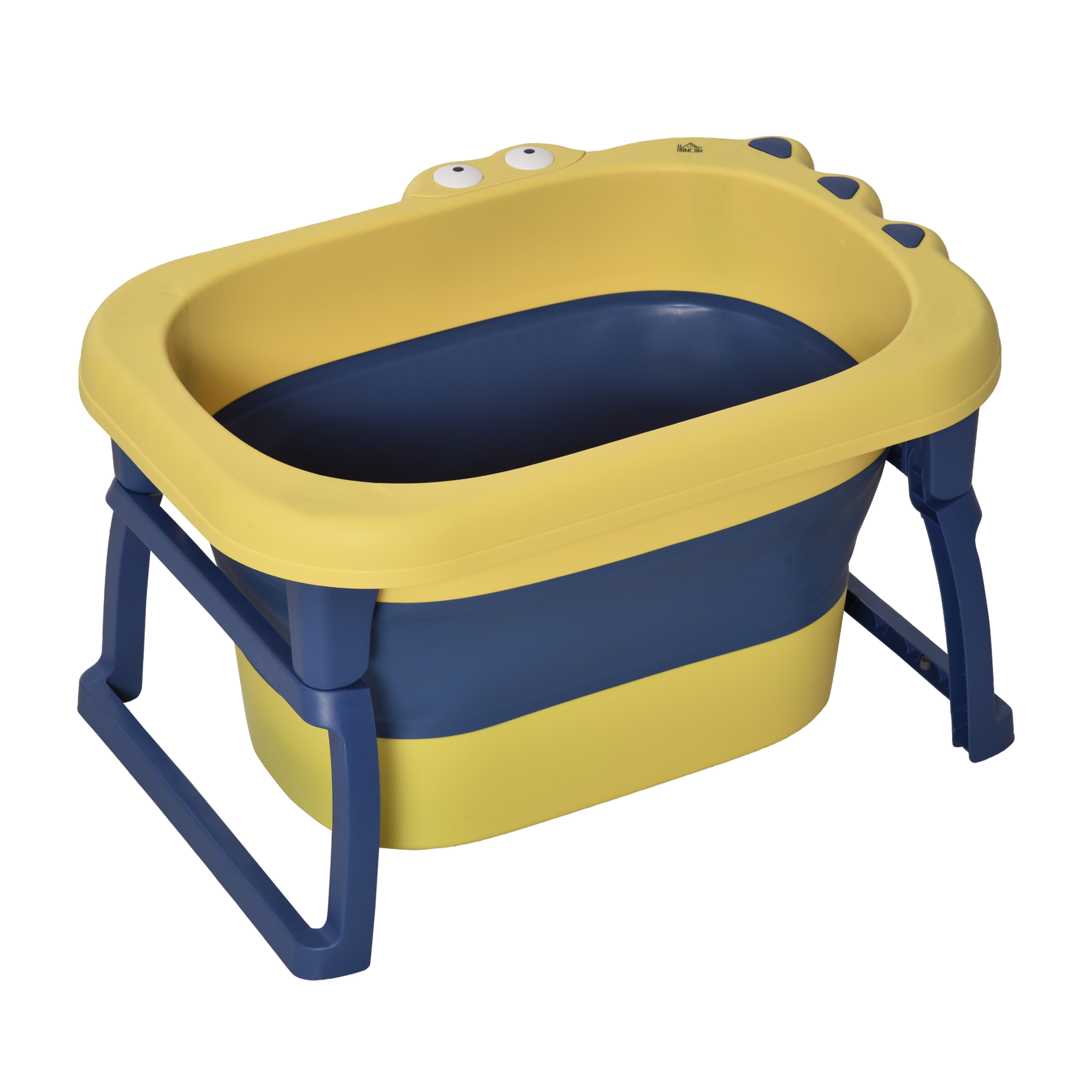 HOMCOM Bañera Plegable para Bebé Bañera Portátil para Niños con Patas Antideslizantes 75,3x55,4x43 cm Amarillo y Azul   Aosom España