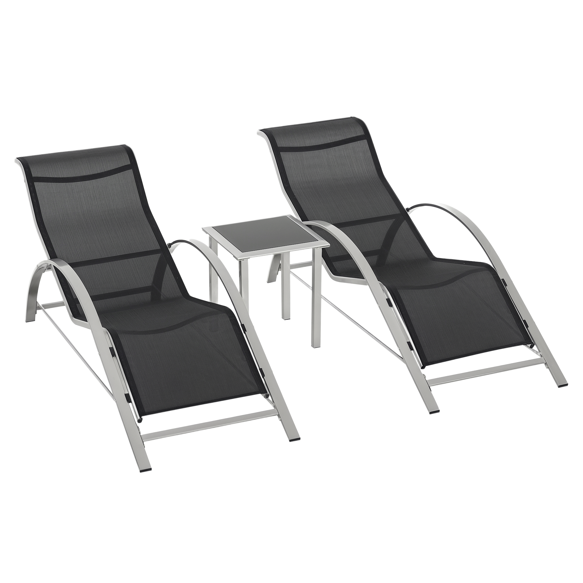 Outsunny Ensemble 3 pièces de jardin bain de soleil lot de 2 chaises longues 1 table basse max. 120 kg 59 x 169 x 66 cm argenté
