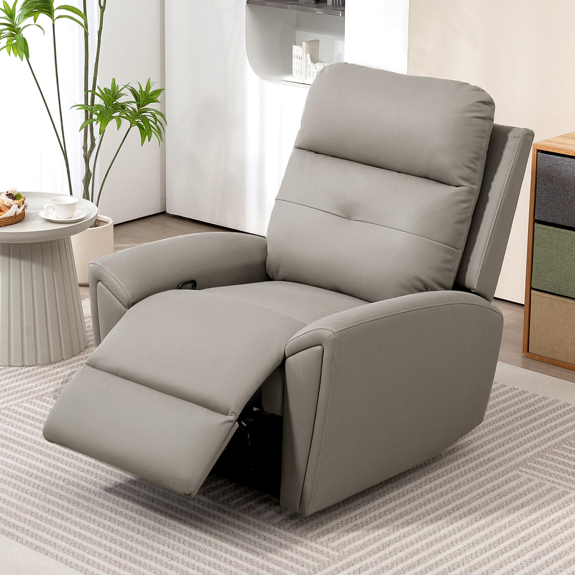 HOMCOM Recliner Armchair, Manual Reclining Chair with Adjustable Leg Rest and Reclining Functions, Modern Microfibre Overstuffed Lounge Seating for Living Room, Bedroom, Grey 9