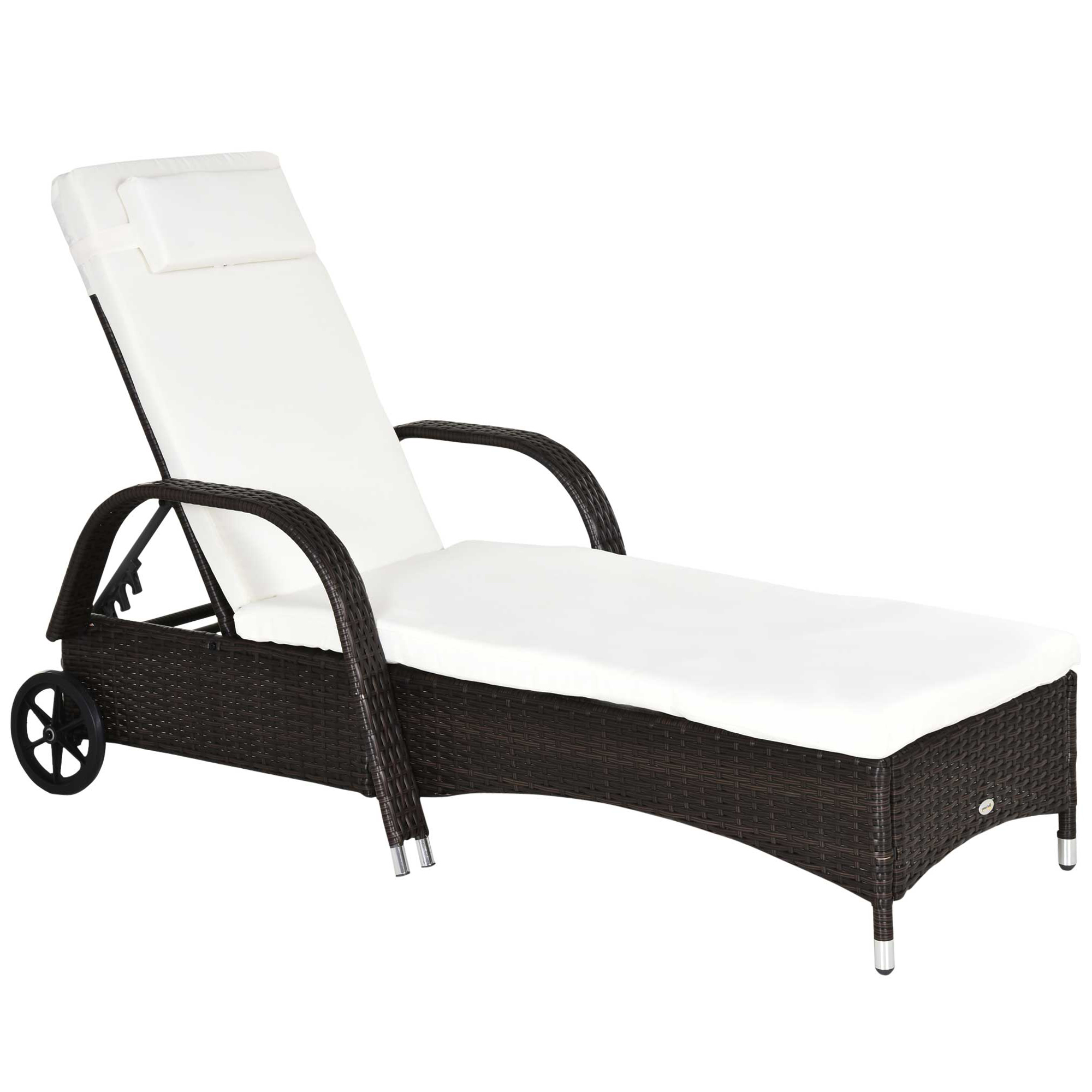 Outsunny Tumbona de Ratán Chaise Longue con Respaldo Ajustable en 5 Posiciones Cojines Acolchados 200x73x30-103 cm Crema y Marrón   Aosom España