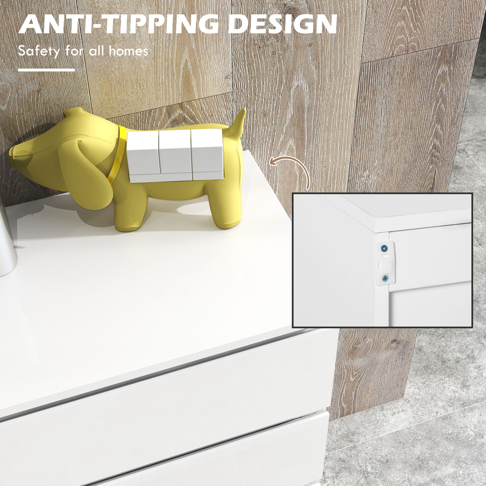 HOMCOM 5-Drawer Modern Dresser, High Gloss Storage Drawer Unit for Bedroom, White 6