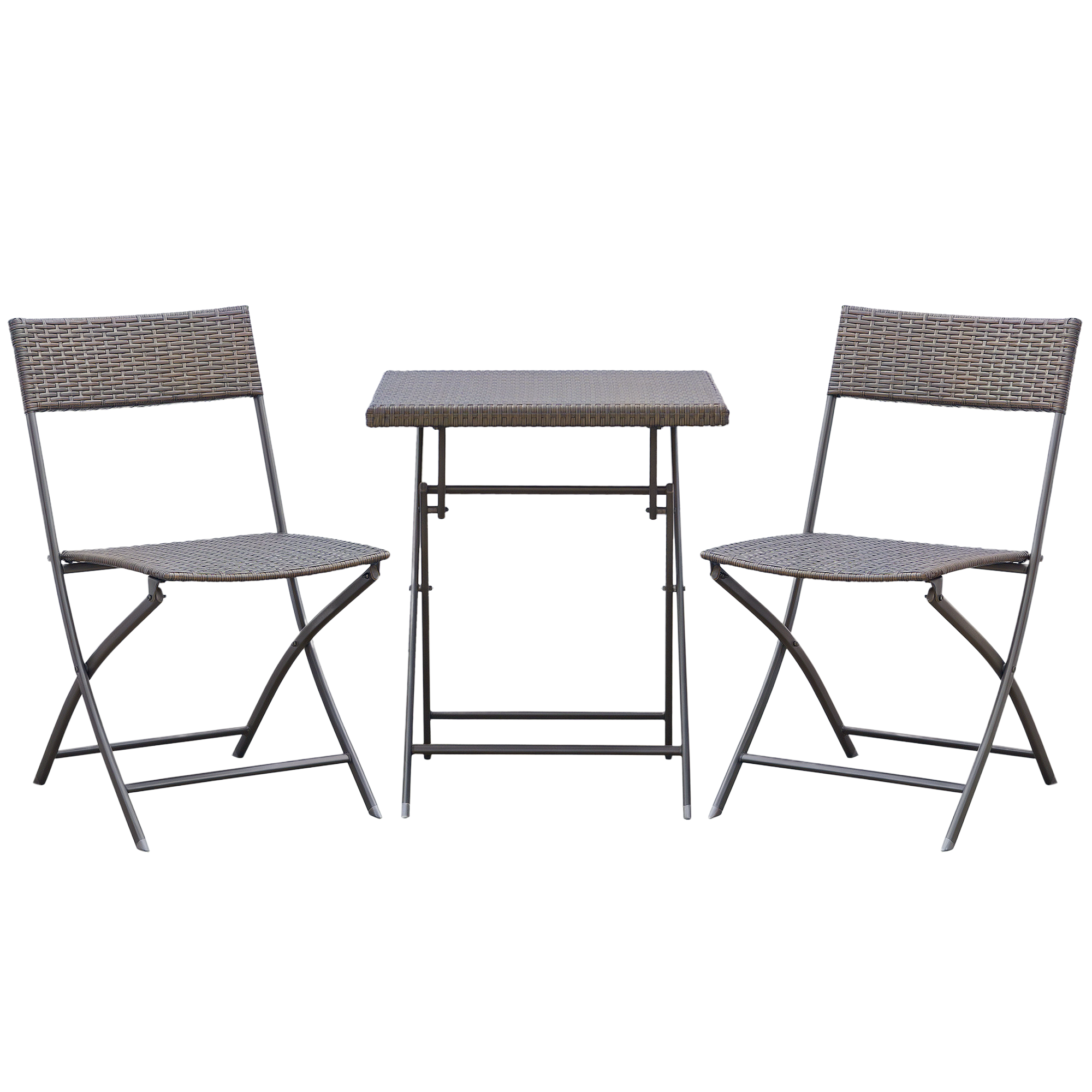 Outsunny Ensemble meubles de jardin design table carré et chaises pliables résine tressée 4 fils métal noir