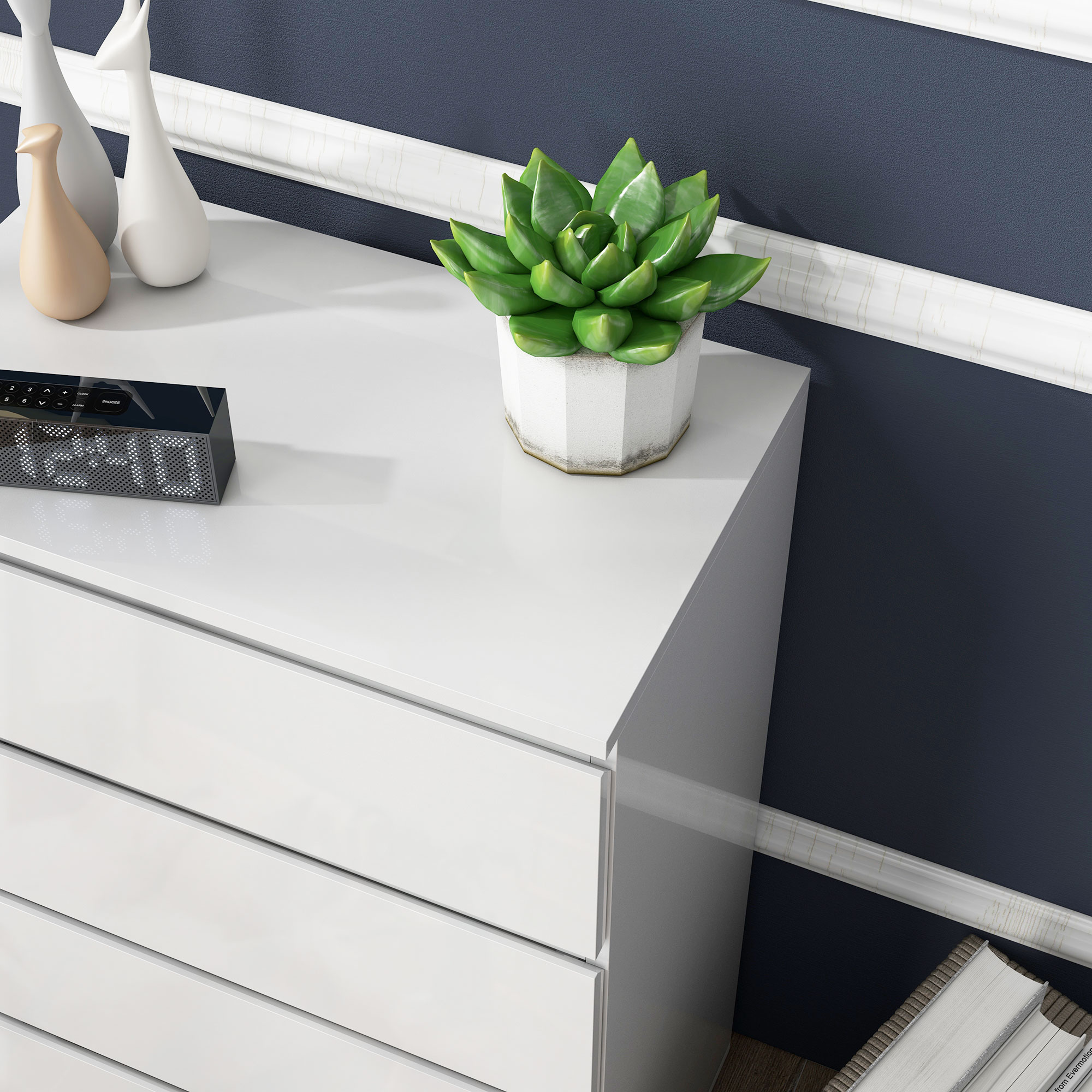 HOMCOM 5-Drawer Modern Dresser, High Gloss Storage Drawer Unit for Bedroom, White 9