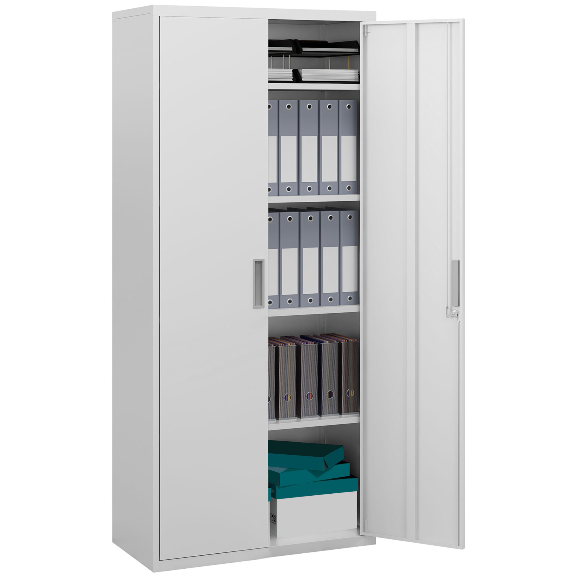 HOMCOM Dulap de Depozitare pentru Birou cu 5 Niveluri, Dulap Metalic cu 2 Uși și 4 Rafturi Reglabile, 80x40x180 cm, Alb