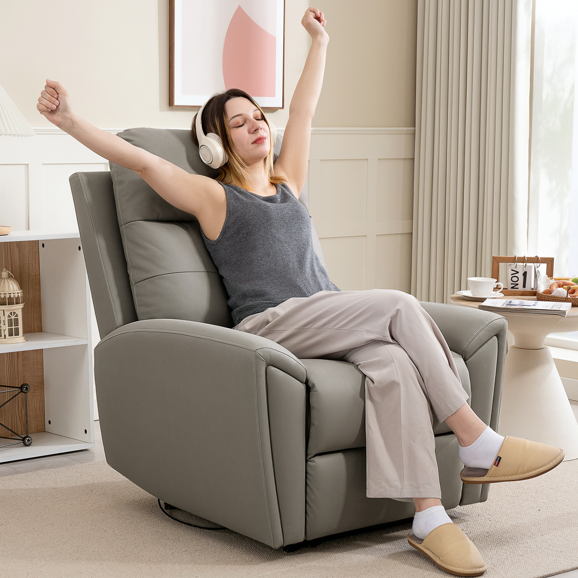 HOMCOM Recliner Armchair, Manual Reclining Chair with Adjustable Leg Rest and Reclining Functions, Modern Microfibre Overstuffed Lounge Seating for Living Room, Bedroom, Grey 2