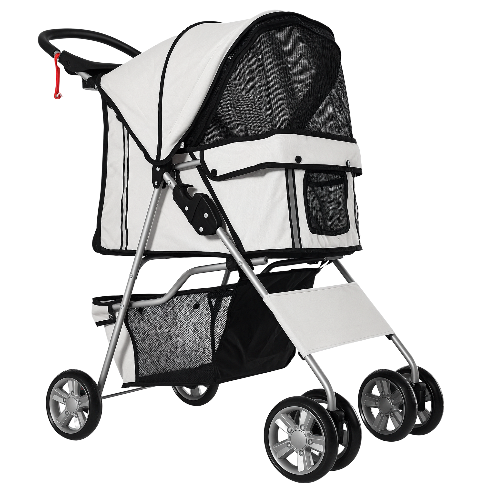Comparer les prix de PawHut Poussette buggy pliable chariot pliante chien chat porte-gobelet panier de rangement inclus roues avec frein 75 x 45 x 97 cm gris