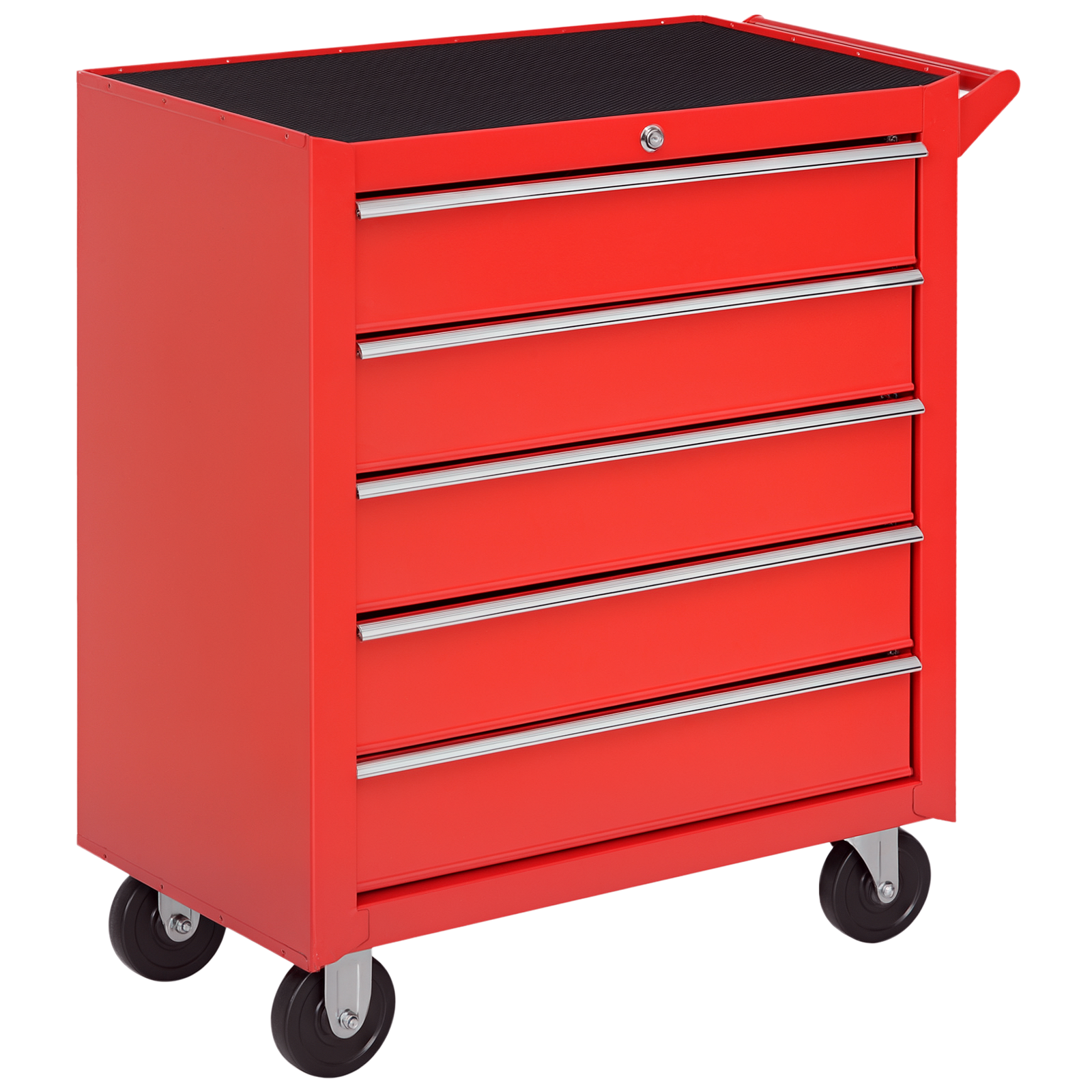 HOMCOM Carrello Porta Attrezzi a 5 Cassetti con Serratura, 4 Ruote e Maniglia, Carrello Officina in Acciaio 69x33x75cm, Rosso