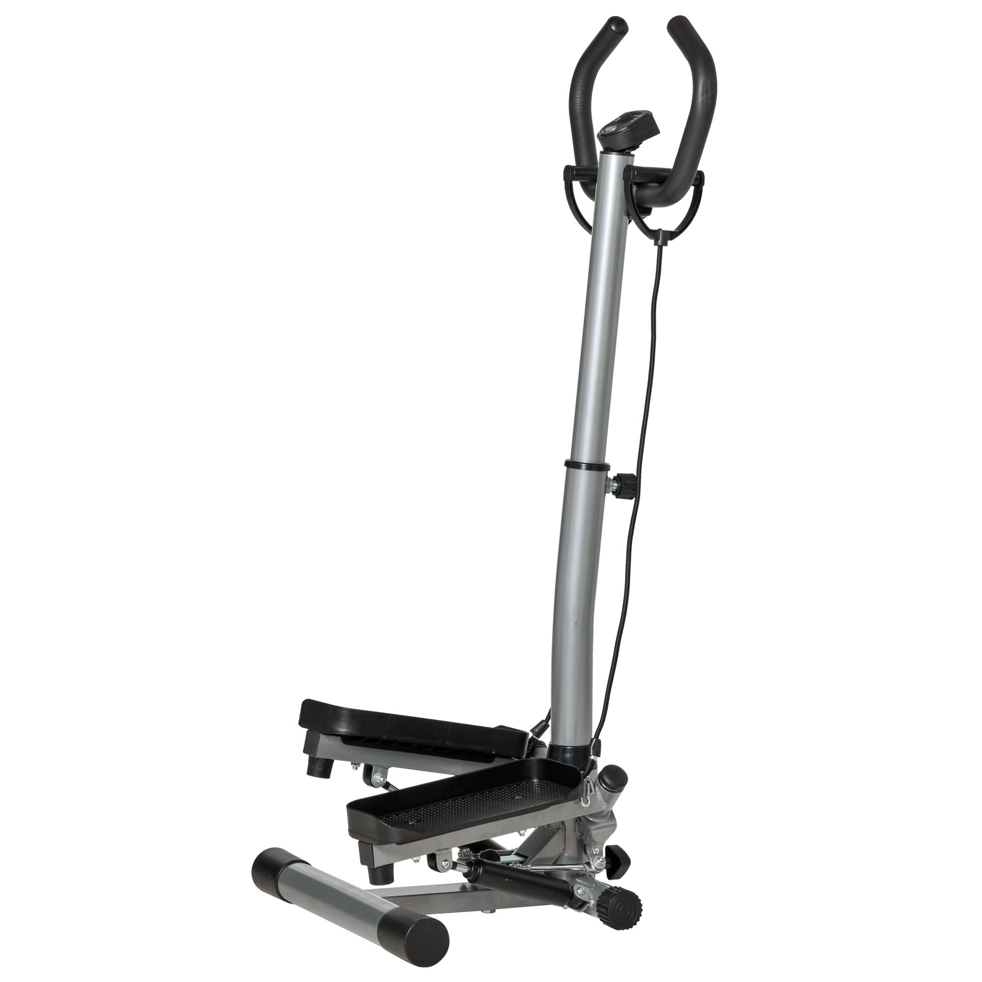 HOMCOM Máquina de Step Stepper Fitness con Manillar Altura Cintas y Pedales Antideslizantes Equipo de Ejercicio 55x53x118-128 cm Plata | Aosom España