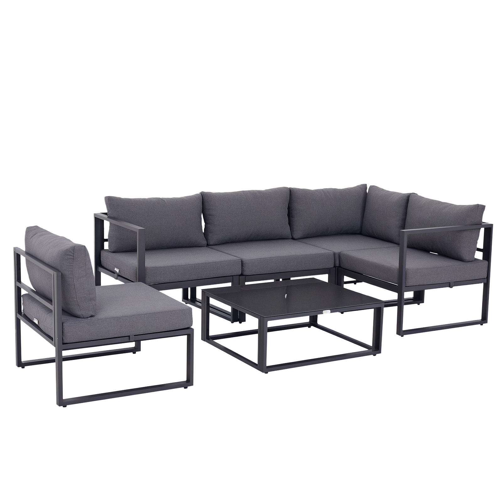 Outsunny Ensemble salon de jardin d'angle design contemporain style yachting 5 places modulable avec coussins et table basse aluminium gris