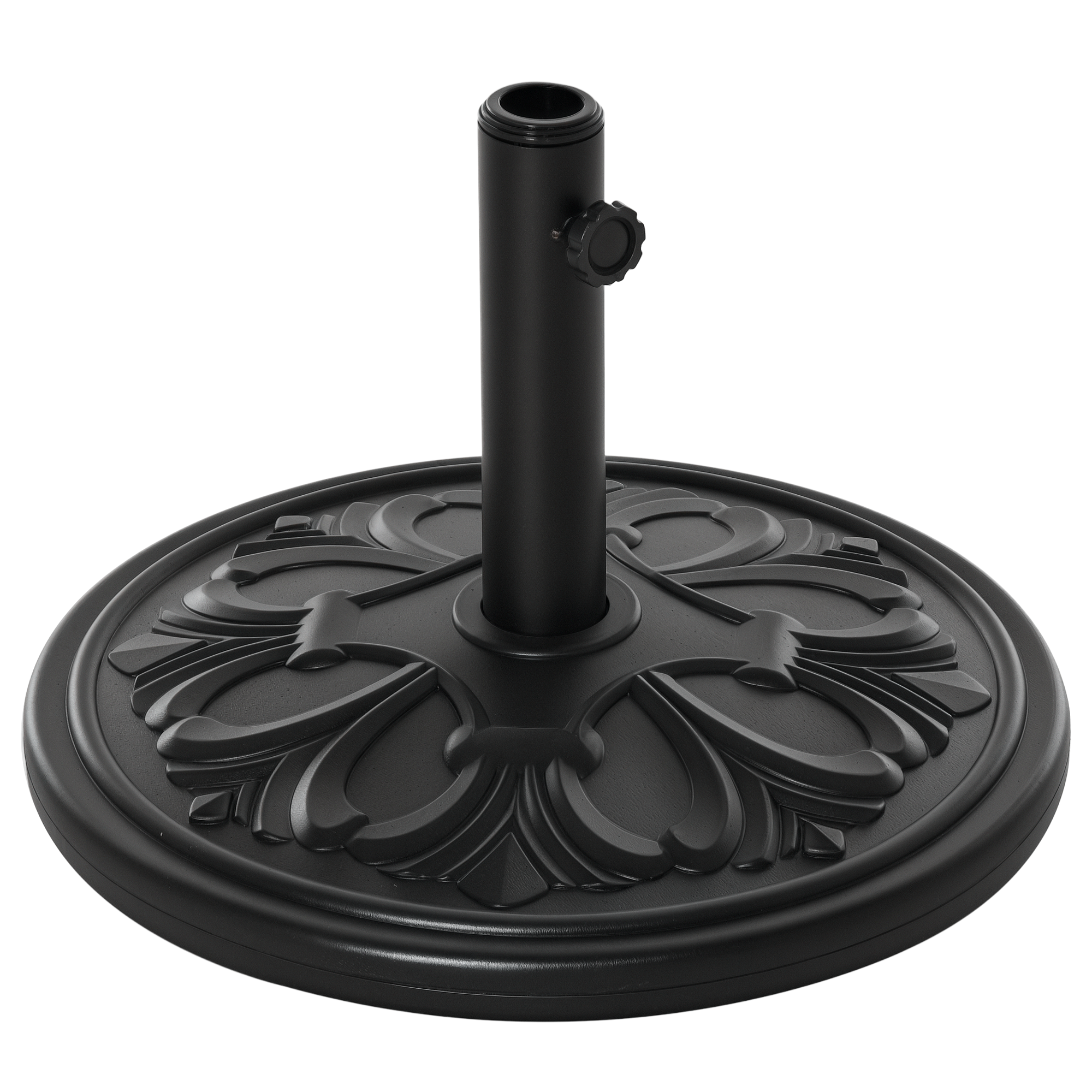 Outsunny Pied de parasol rond base de lestage Ø 48 x 34H cm ciment HDPE motif fleurs de lys poids net 13 Kg noir
