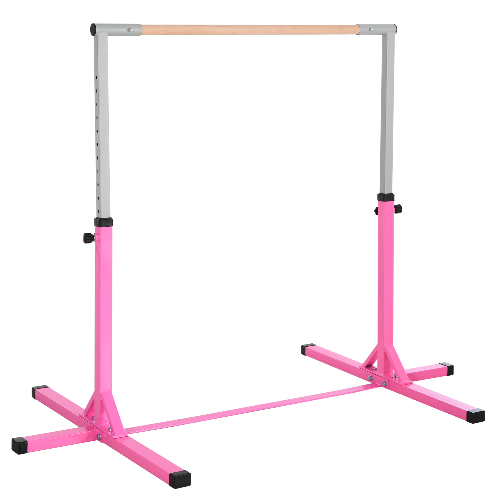HOMCOM Barra de Gimnasia para Niños de +3 Años Barra de Entrenamiento Altura Ajustable 92-150 cm Carga 75 kg 194x121x150 cm Rosa | Aosom España