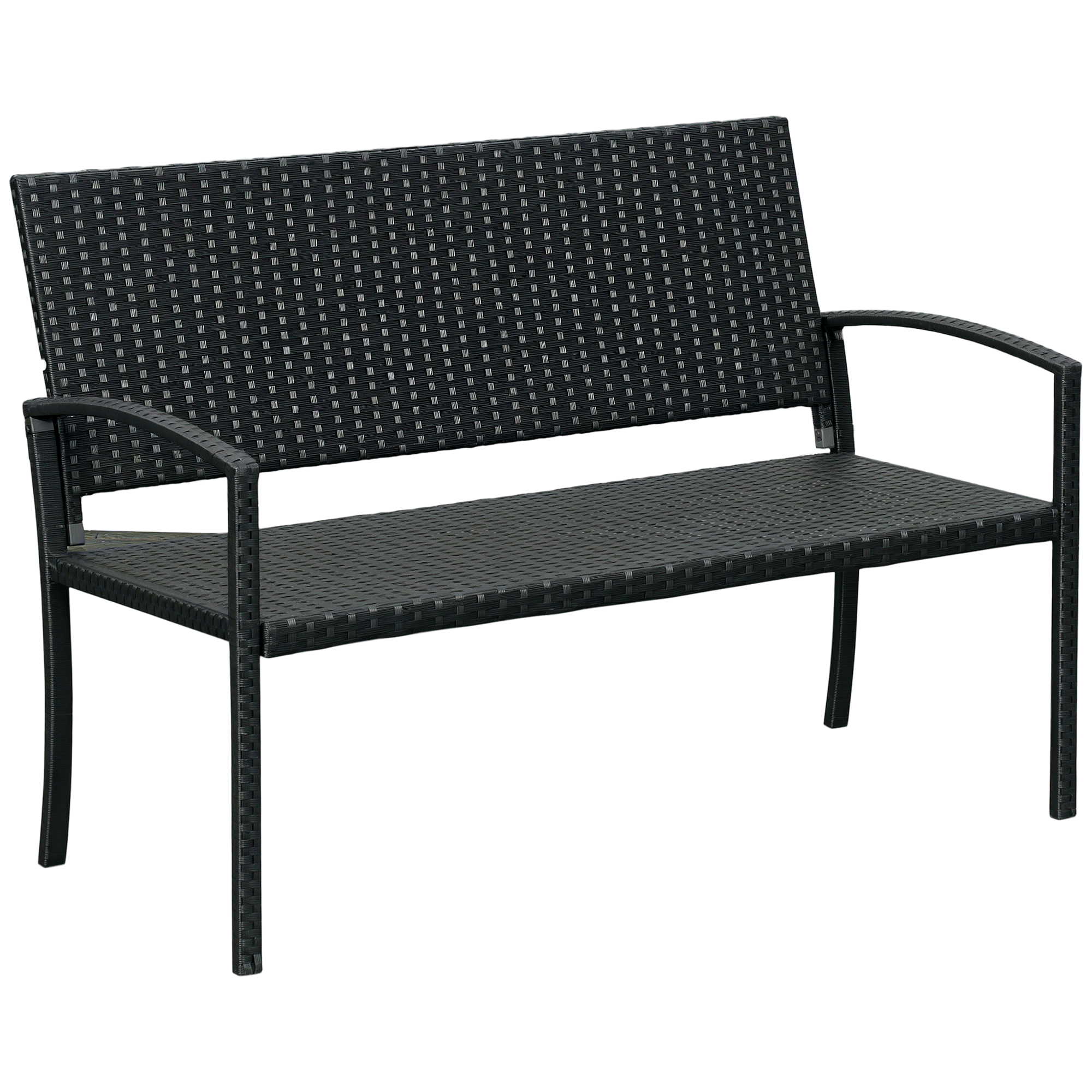 Outsunny Panchina da Giardino ed Esterno in Rattan, Panca in Rattan Nero 2 Posti, 122x60x87cm