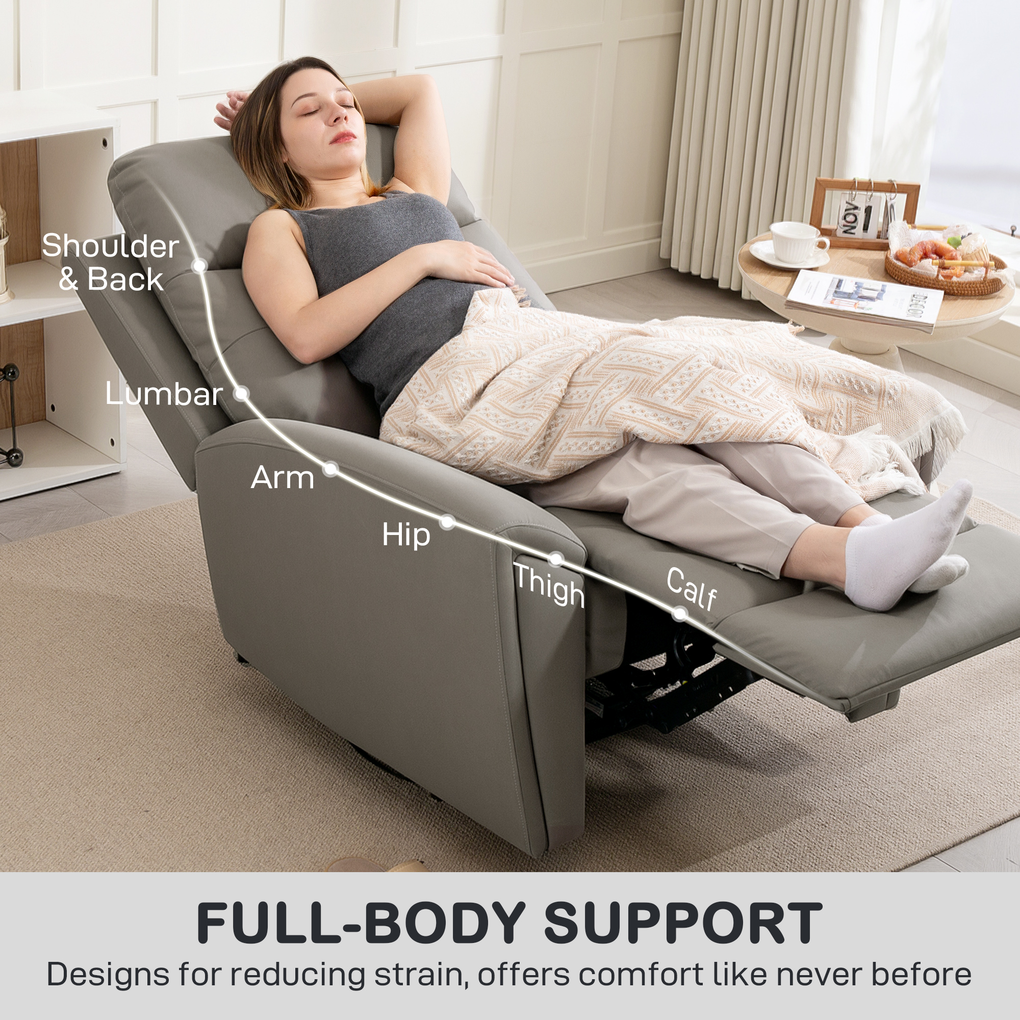 HOMCOM Recliner Armchair, Manual Reclining Chair with Adjustable Leg Rest and Reclining Functions, Modern Microfibre Overstuffed Lounge Seating for Living Room, Bedroom, Grey 6