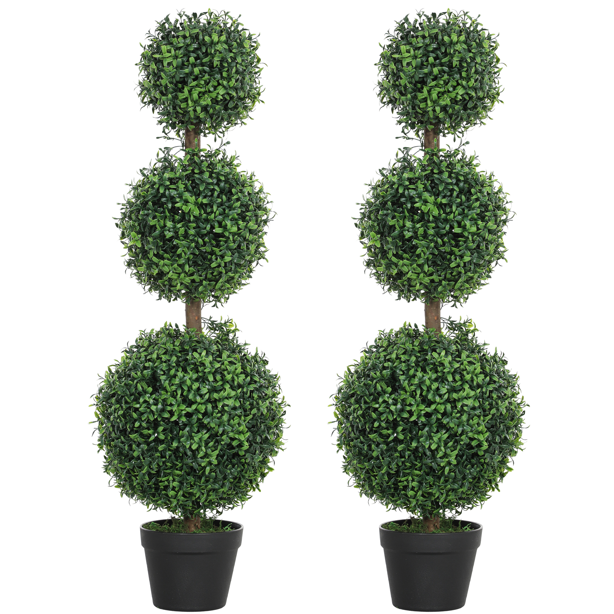 HOMCOM Lote de 2 árboles artificiales 101,6 cm 3 bolas de buxus topiarias planta falsa verde PE con maceta interior y exterior