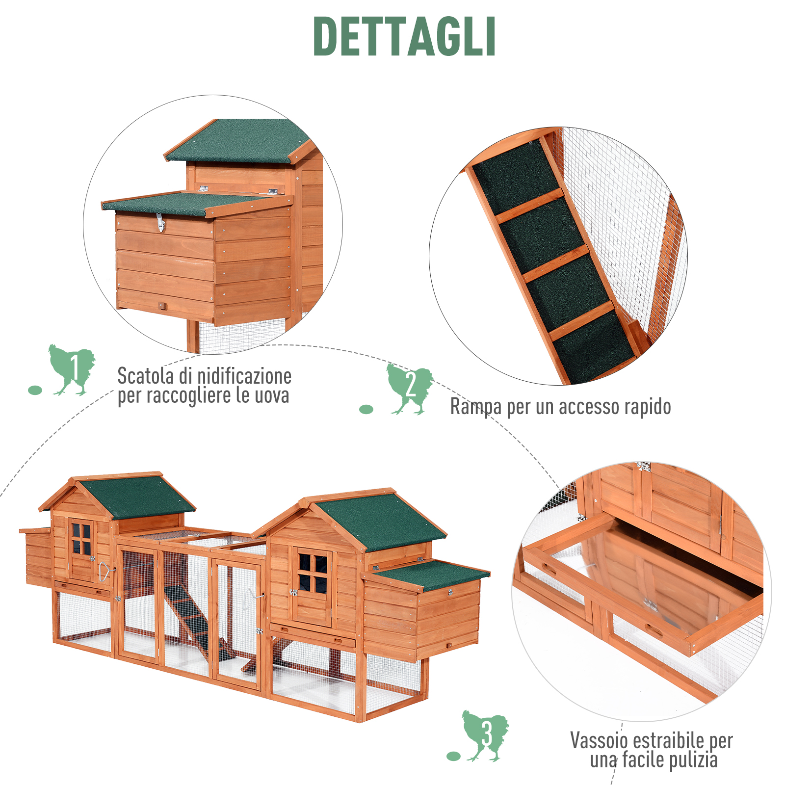 Pollaio Mobile Su Ruote In Legno Con 2 Cassette Nido E Rampa - Ideale Per Galline E Conigli