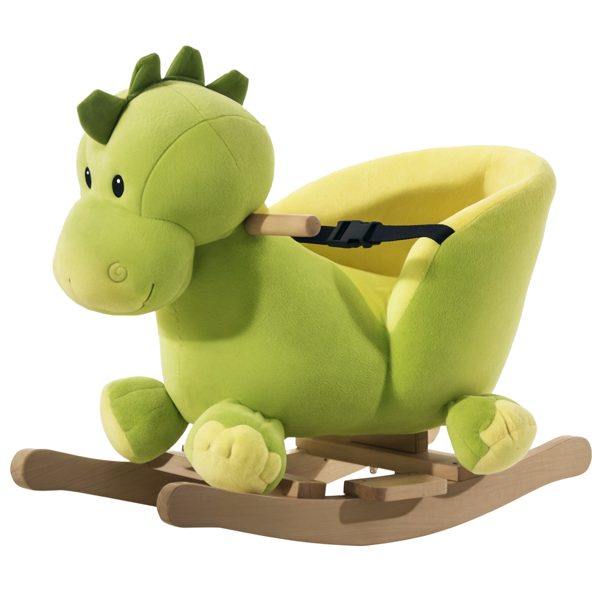 Image of HomCom Drago a Dondolo Dinosauro a Dondolo Cavalcabile a Dondolo Cintura di Sicurezza in Legno per i Bambini, Verde e Giallo Aosom006
