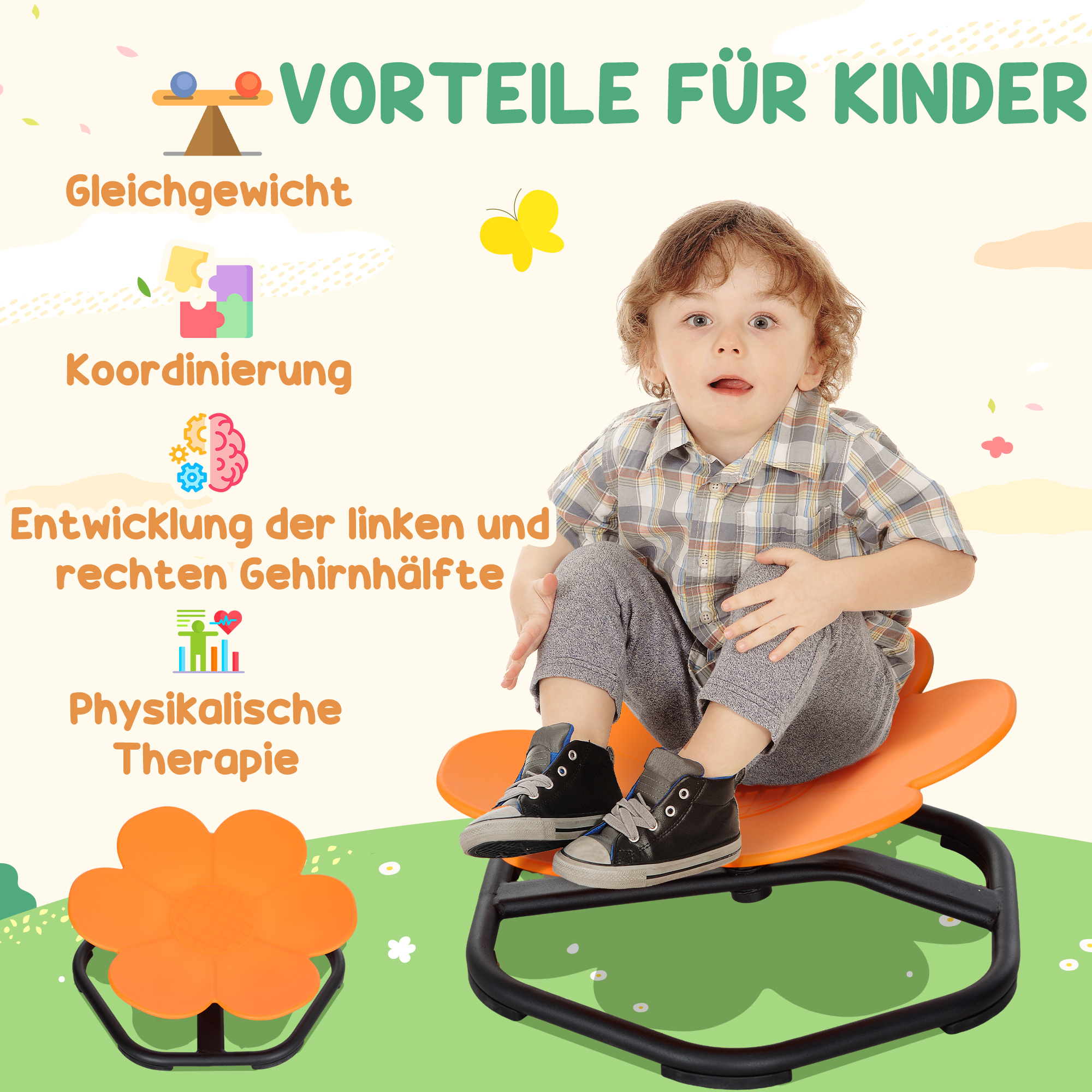 Sensoorne tool lastele, pöördtool autismi korral, sensoorse tasakaalu treenimise iste, plastik, oranž