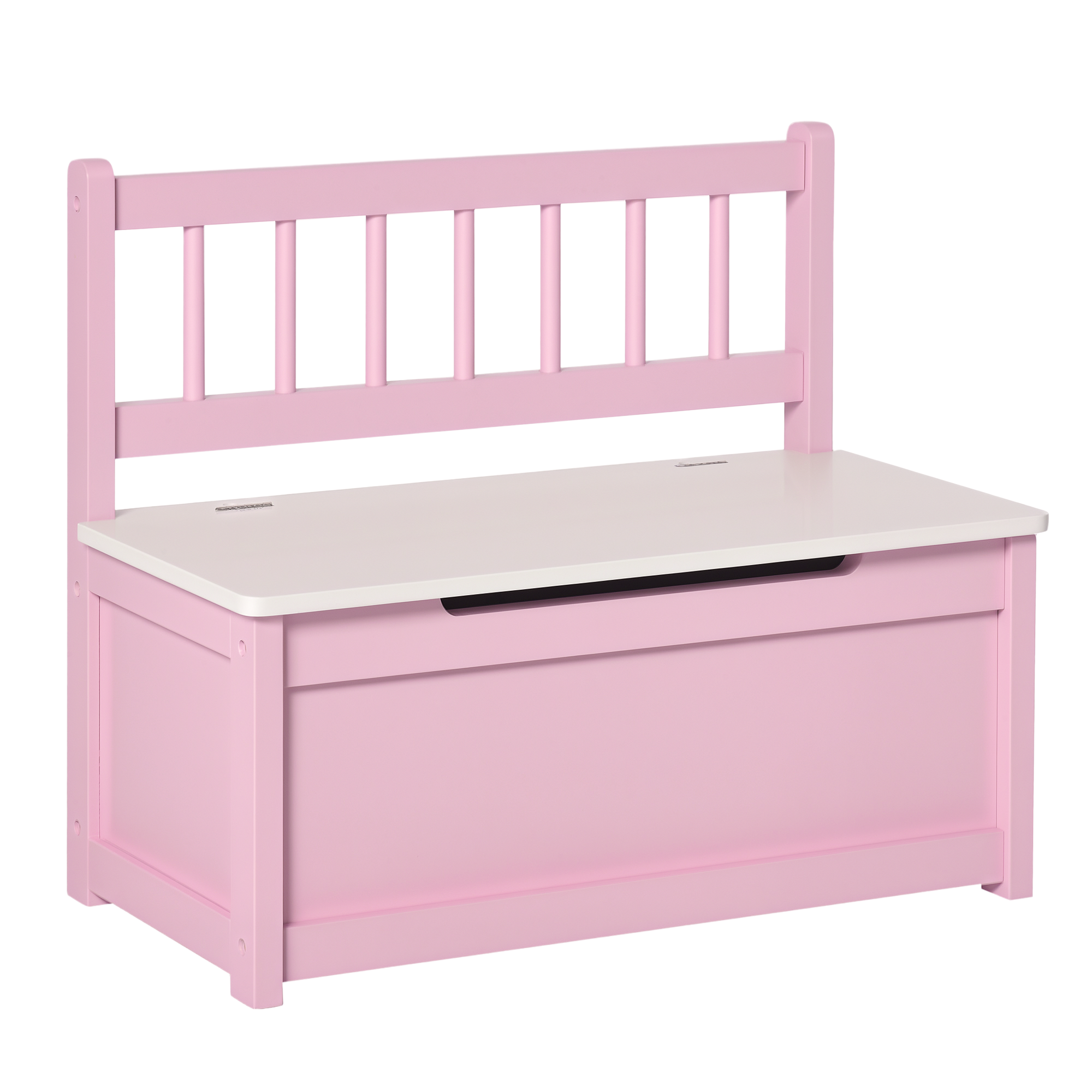 HOMCOM Wooden Toy Box Toy Storage Organizer with the Backrest, the Lid Fitted with a Gas Rod, Safe for Children, Pink Aosom UK