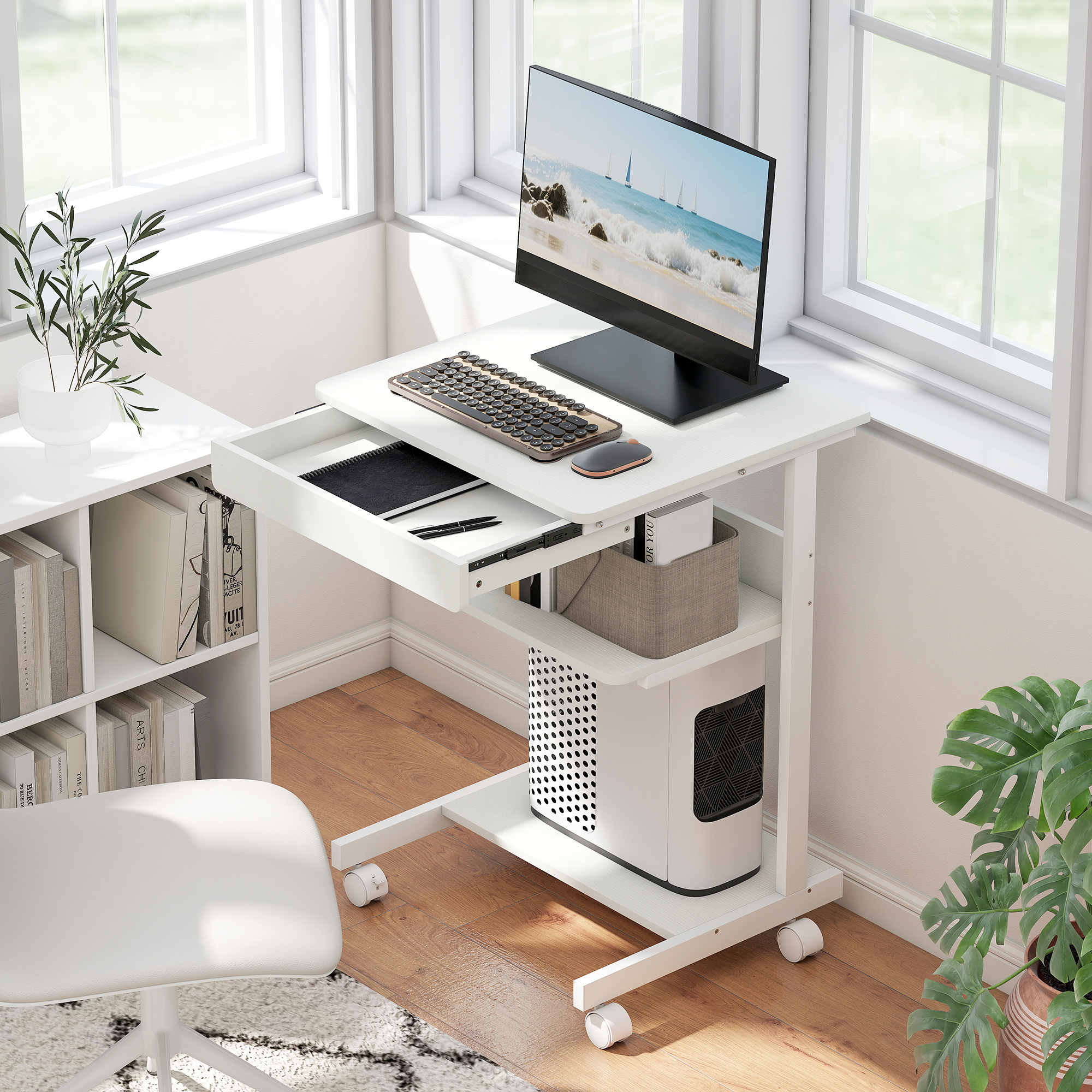 HOMCOM Computertisch auf Rollen, Schreibtisch mit Stauraum 56 x 51 cm mit S günstig online kaufen