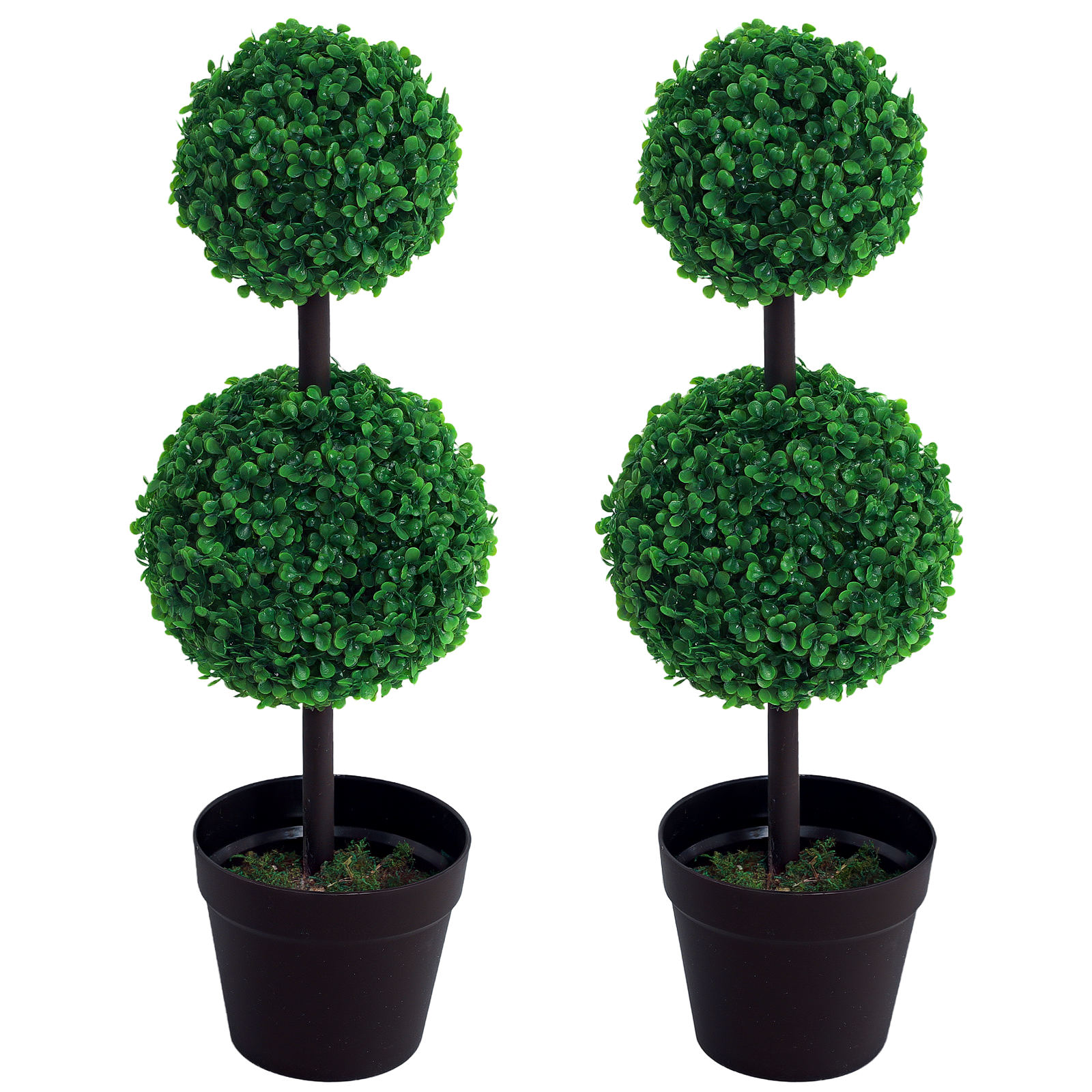 Outsunny Set of 2 Artificial Boxwood Ball Topiary Trees Potted Decorative Plant Indoor D?cor (67cm)