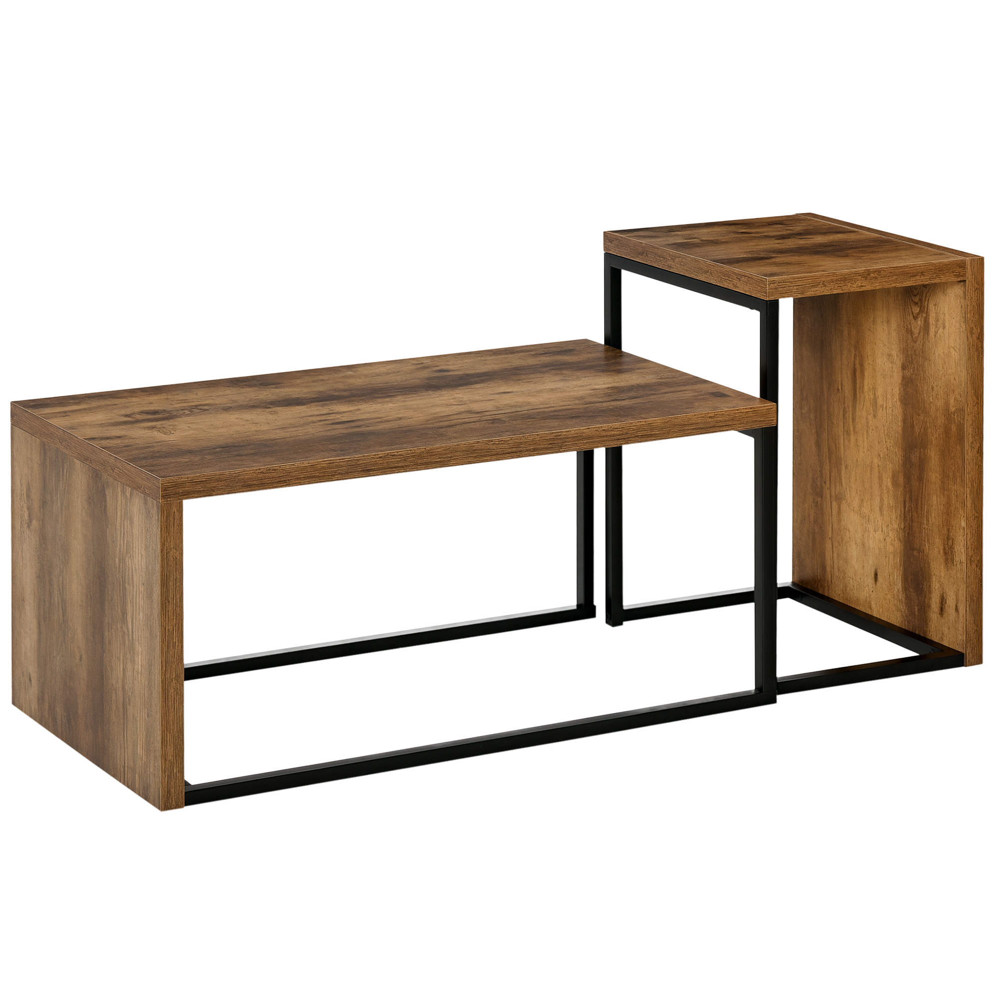 HOMCOM Juego de 2 Mesas de Centro con Patas de Metal Estilo Industrial para Salón Comedor Sala de Estar 90x48x42 cm y 59x42x36 cm | Aosom España