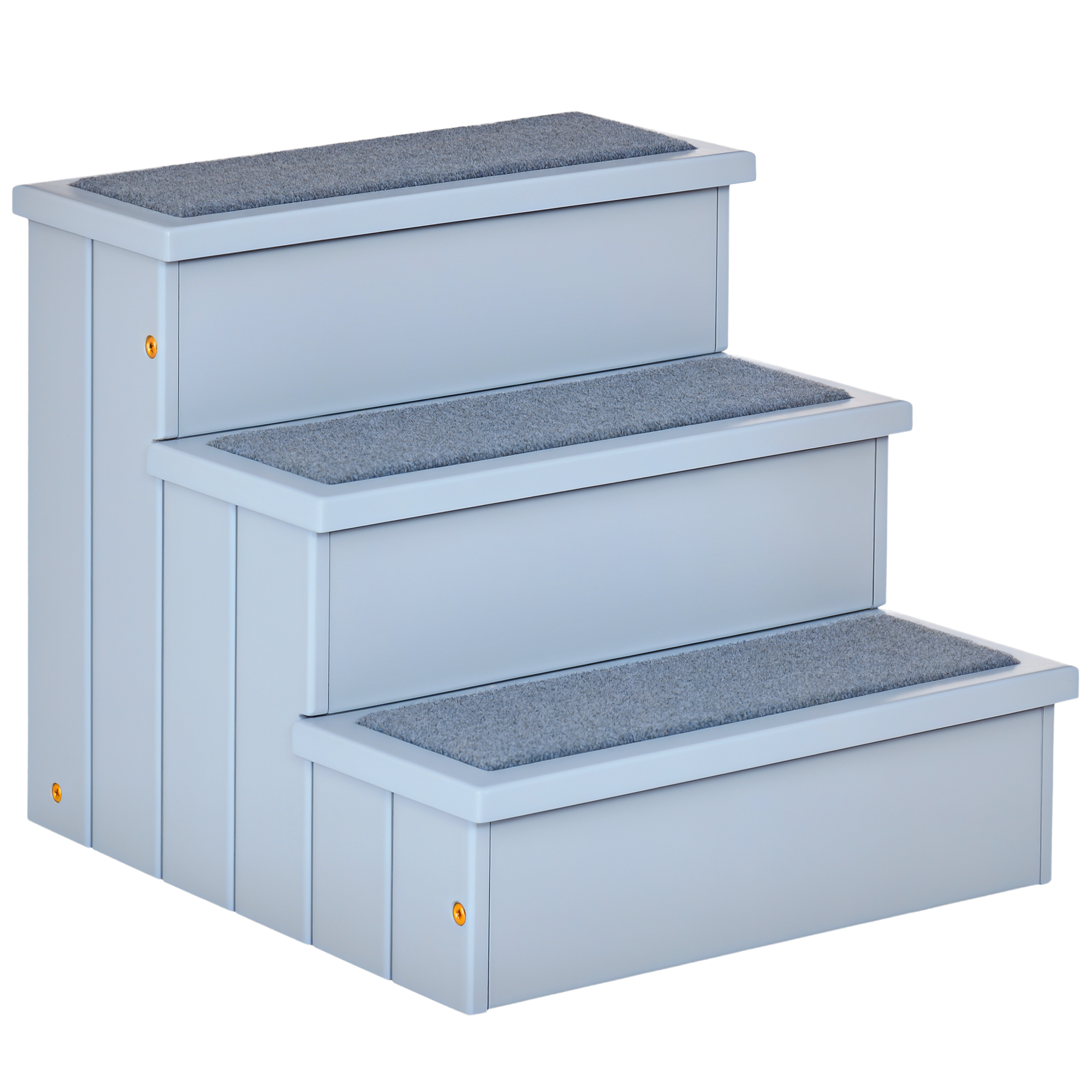 PawHut Scaletta per Cani 3 Gradini con Tappetino Antiscivolo e Spazio Interno per Riporre, 40.5x44.5x38cm, Grigio Aosom